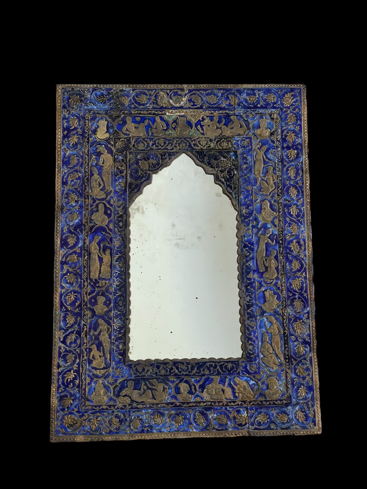Old persian silver & emanel mirror hand mirror 43.5/32cm make up mirror