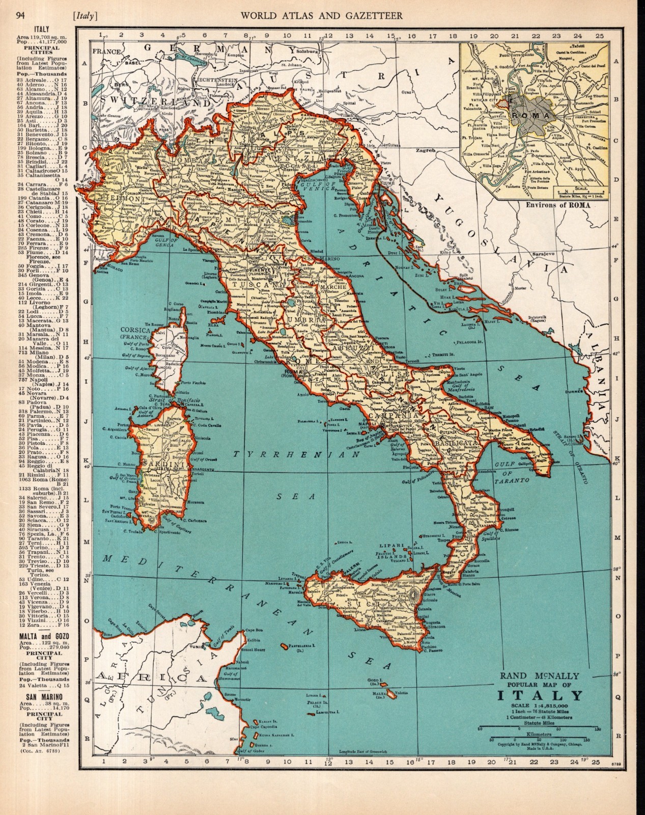 1938 Vintage Italy Map Gallery Wall Decor Antique Atlas Map of Italy 2874