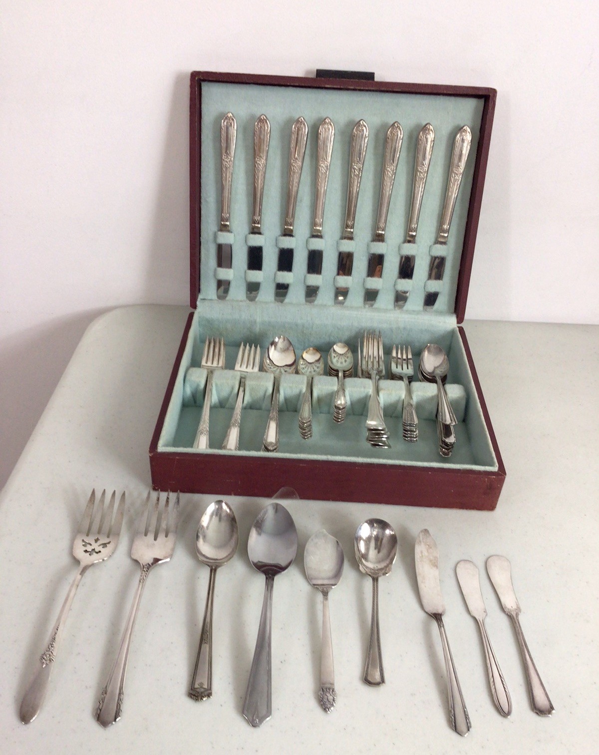 Wm Rogers Flatware Silverware Set with Box Mixed Lot Stainless Steel
