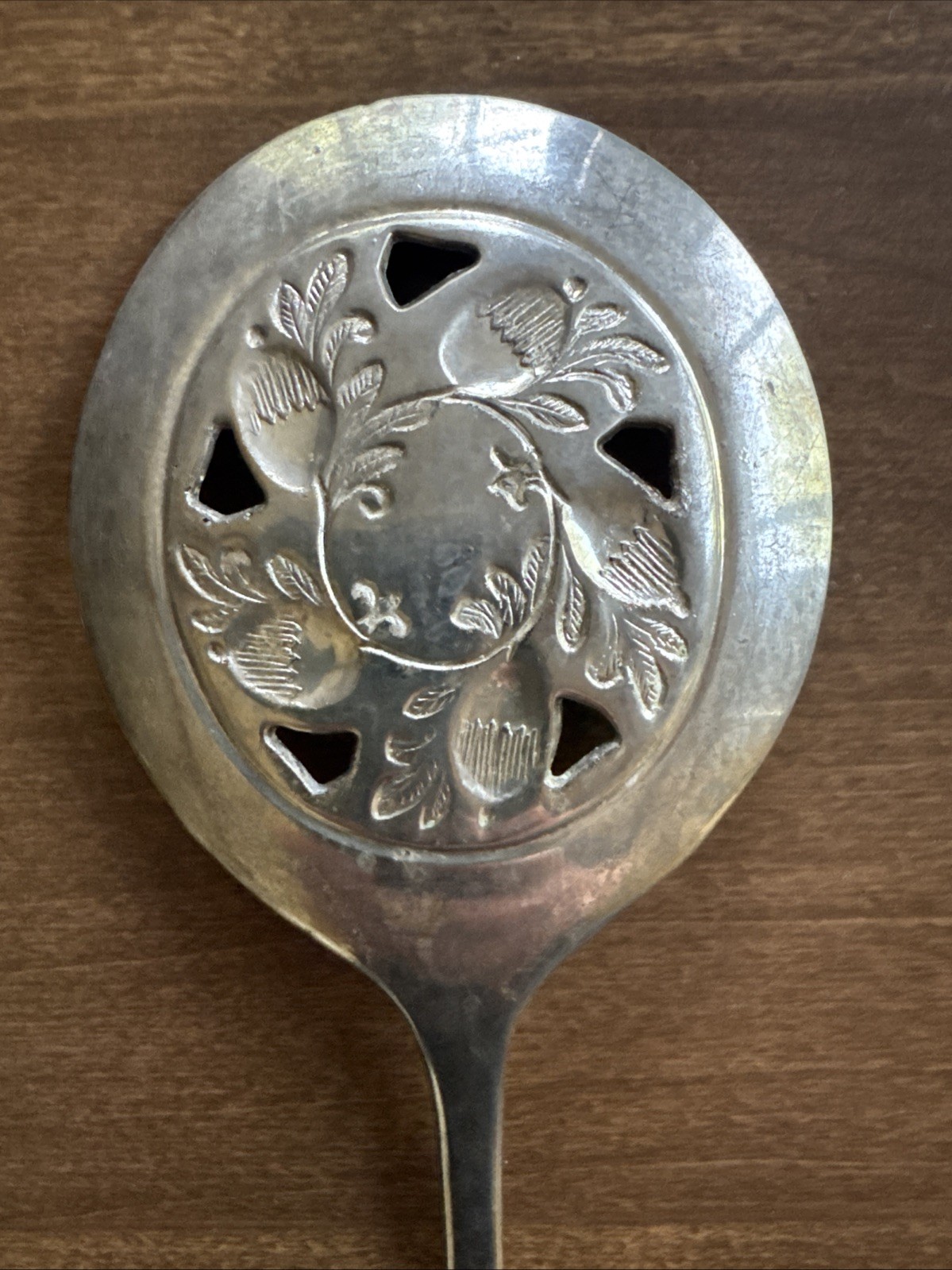 Vintage Silver Plated Tomato Serving Spoon With Acorns, Made In Italy, Marked SB