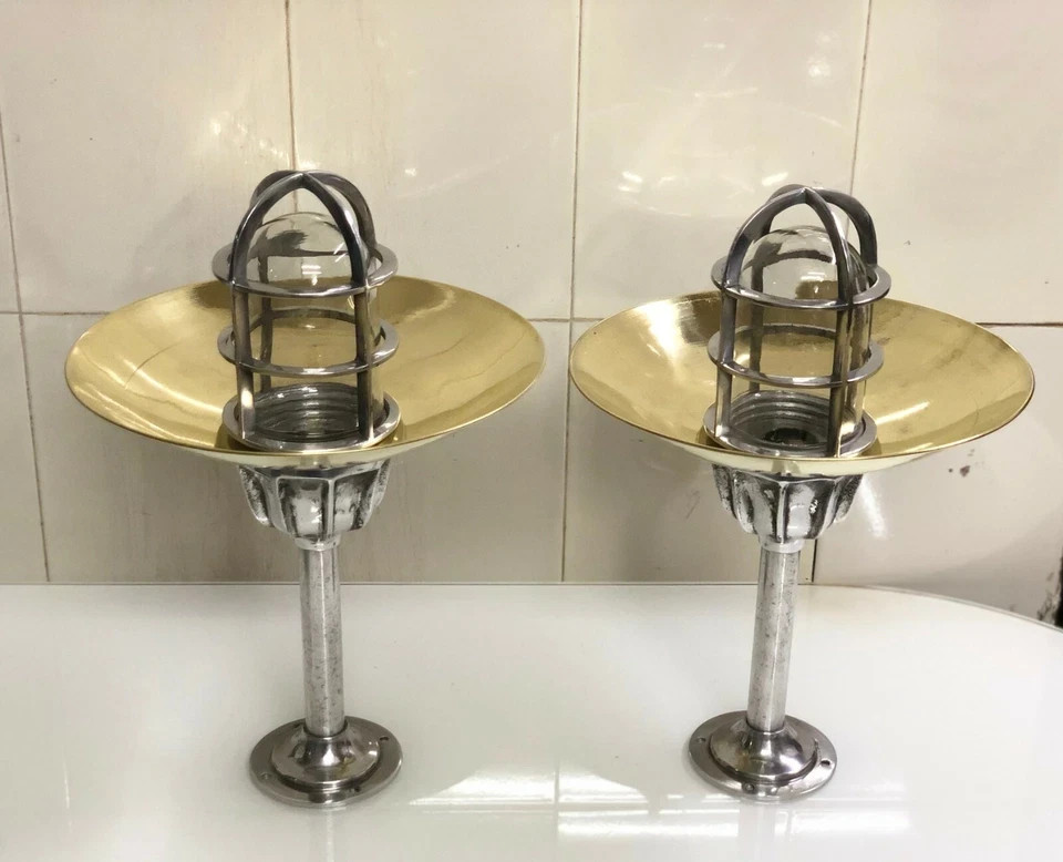 NAUTICAL POST MOUNTED BULKHEAD LIGHT MADE OF ALUMINIUM BRASS SHADE 2 PIECE