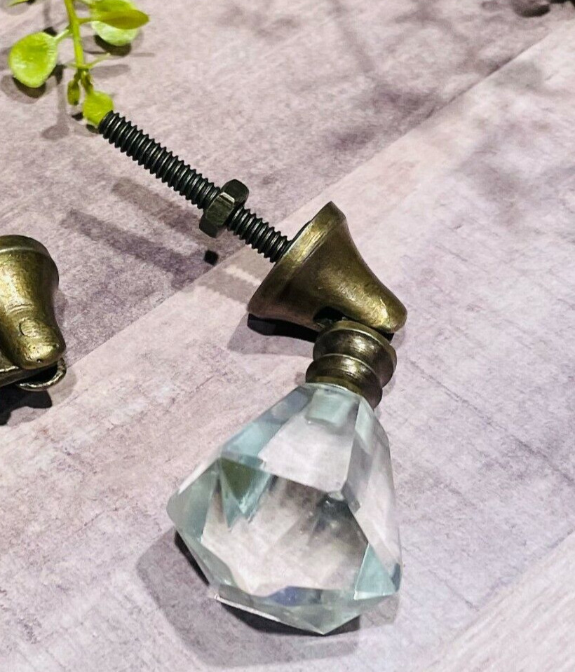 VINTAGE-Brass Drawer Pull Handle Teardrop Glass Hardware Cabinet Knob tear drop