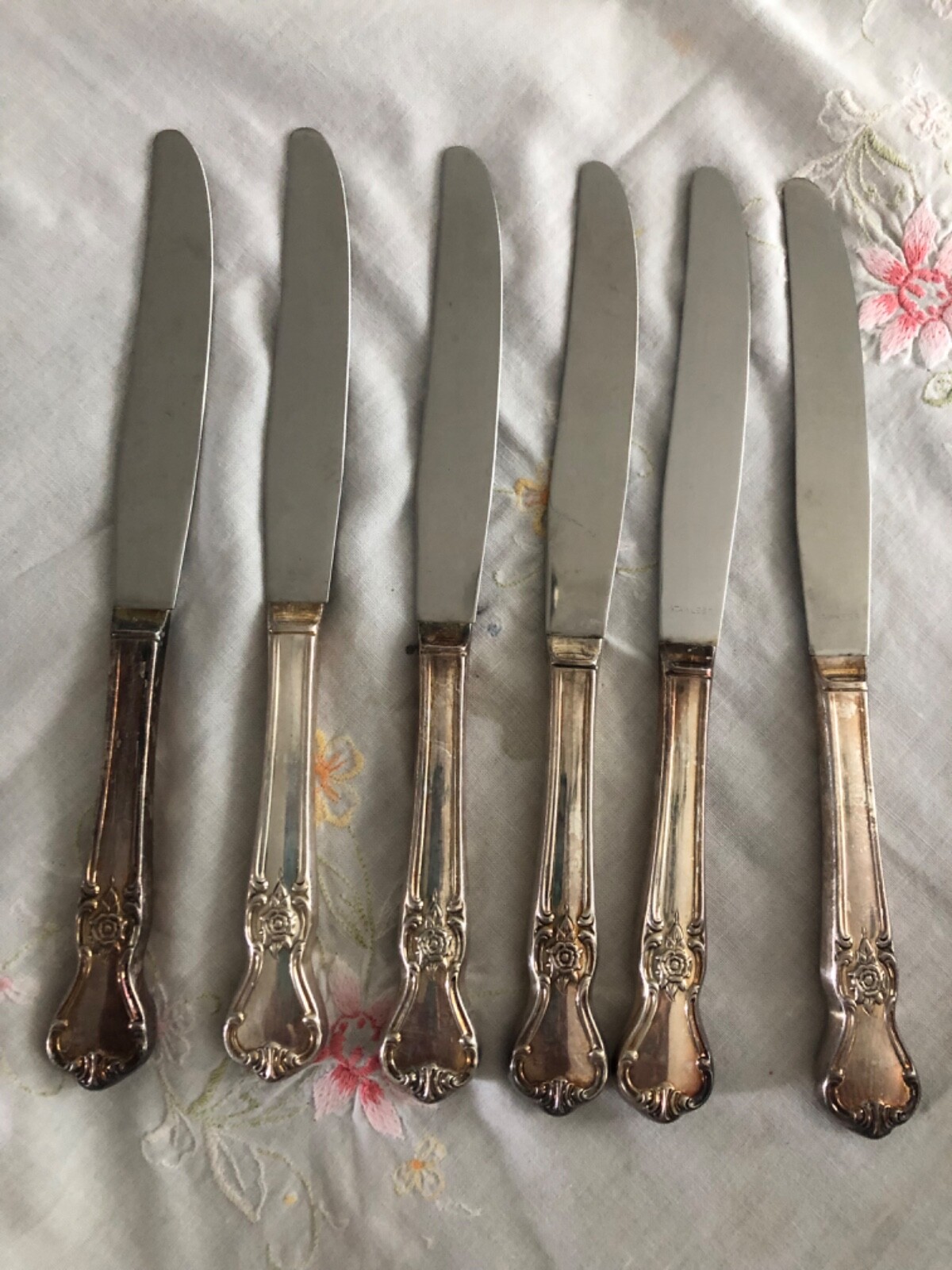 6Old Company Plate Signature ROSE Dinner Knives “C“ monogram