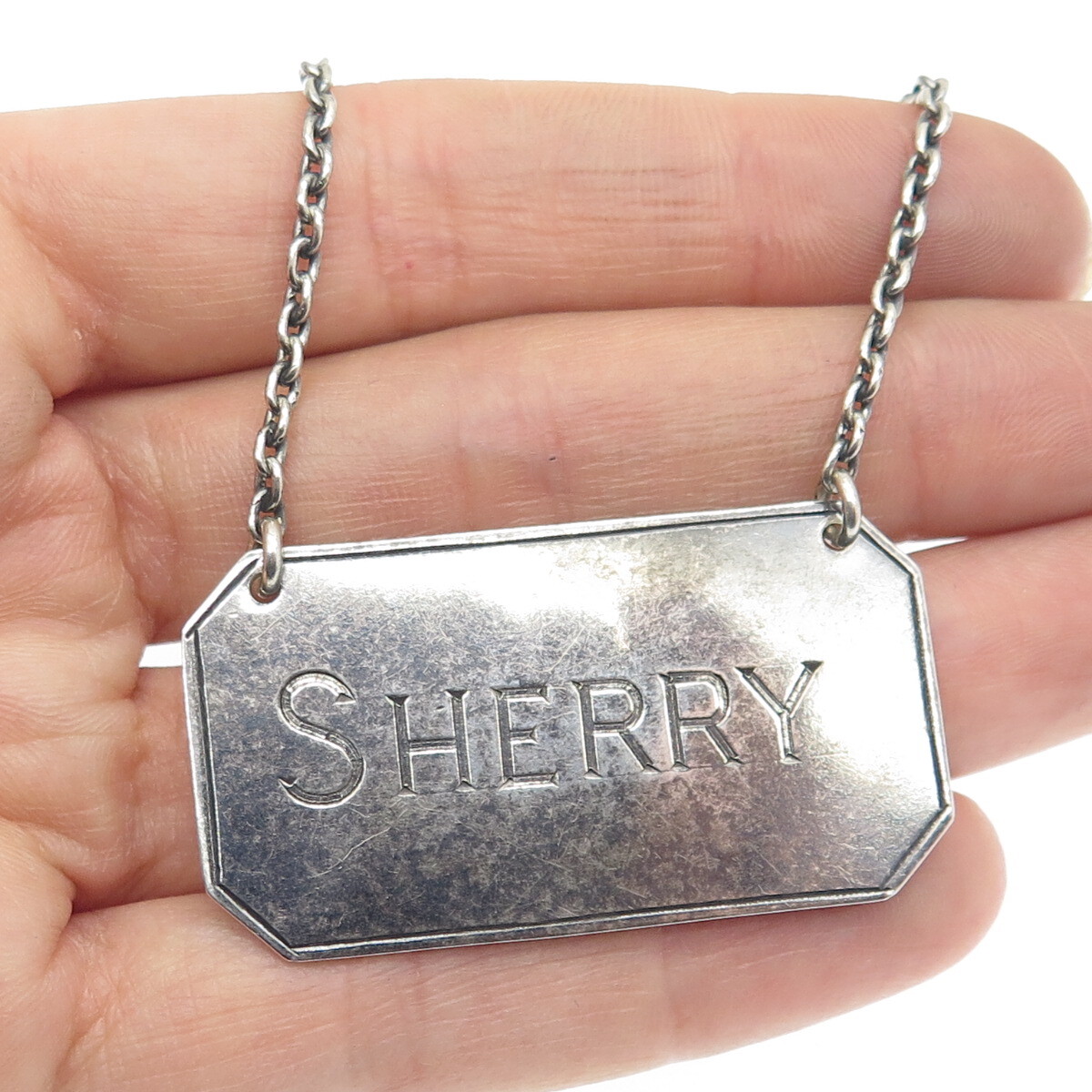 HUKIN & HEATH 925 Sterling Silver Antique Art Deco England “Sherry” Bottle Tag