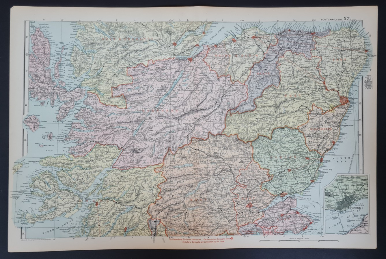 Antique 1895 Map – C. Scotland – Highlands – Aberdeen – Cairngorms – Loch Ness