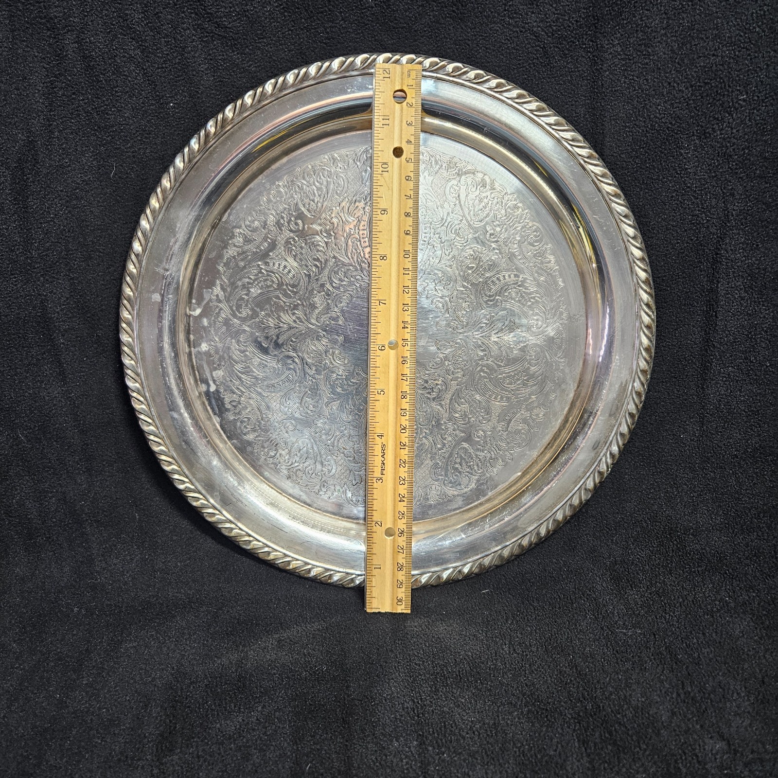 (2) Plates – International Silver Co & Oneida Silver Plated Trays 12″