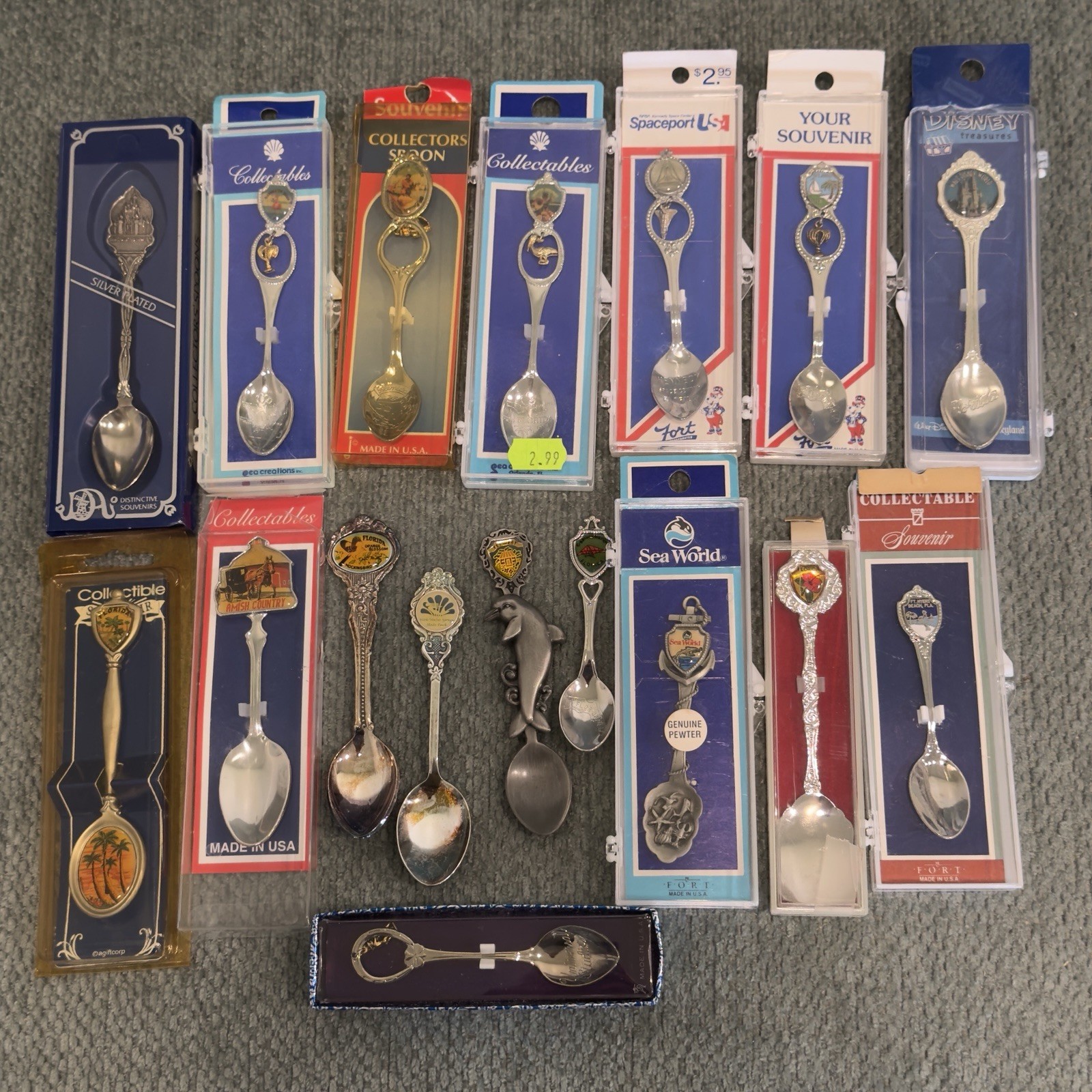 Vintage LOT of ALL FLORIDA Souvenir State Spoon DISNEY SEA WORLD KEY WEST NIB