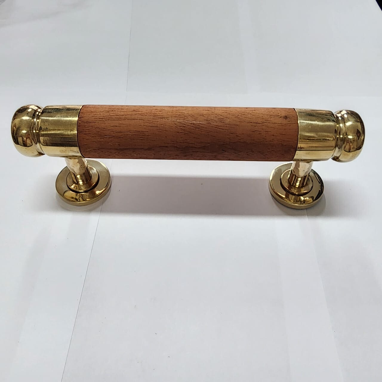 large thick DOOR handle pull brass ends wood old vintage asian style look 10″