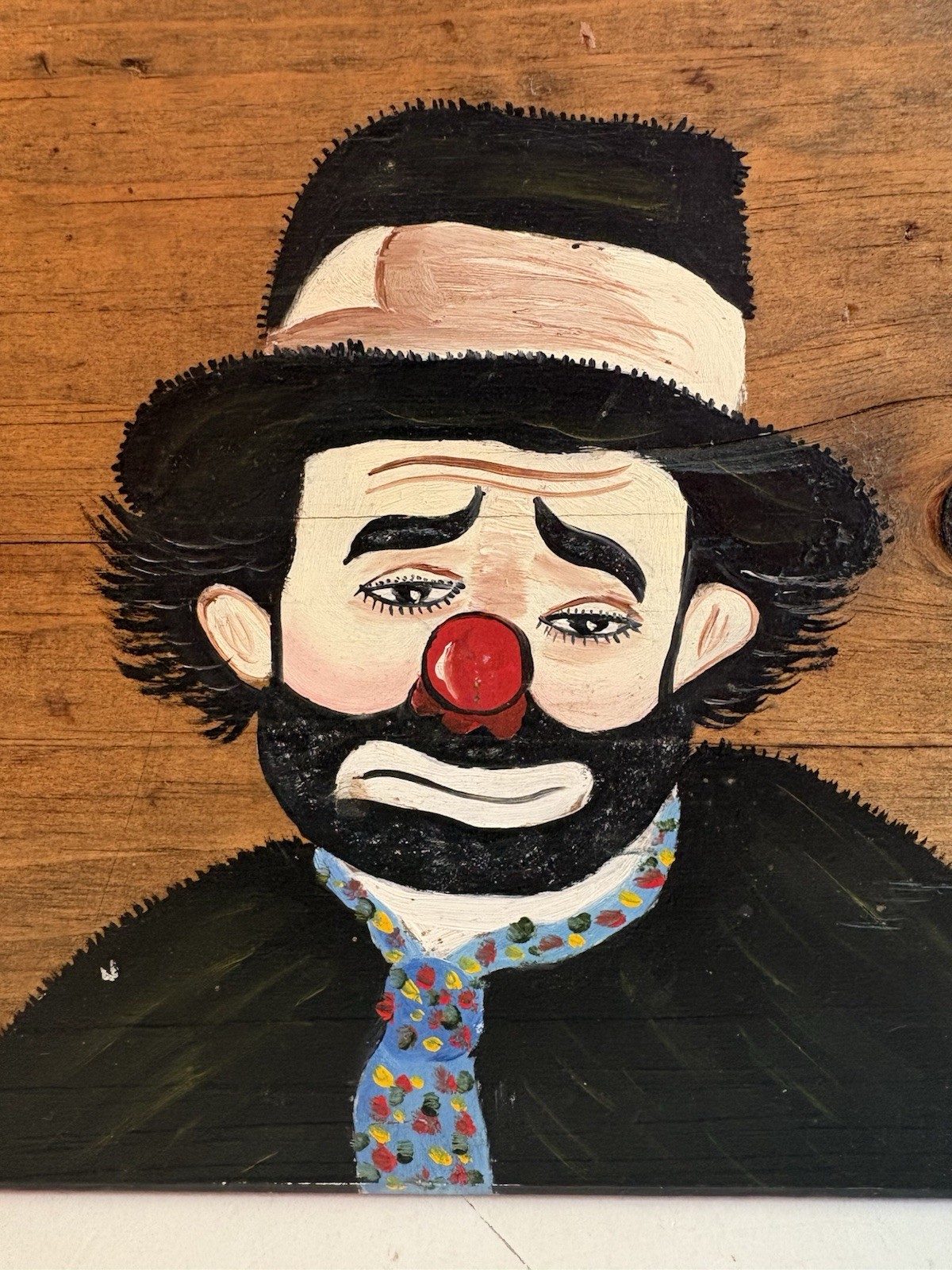 Small Hand Crafted Wood Bench Stool Doll Toy- Painted Clown SignedBy Jean Birch