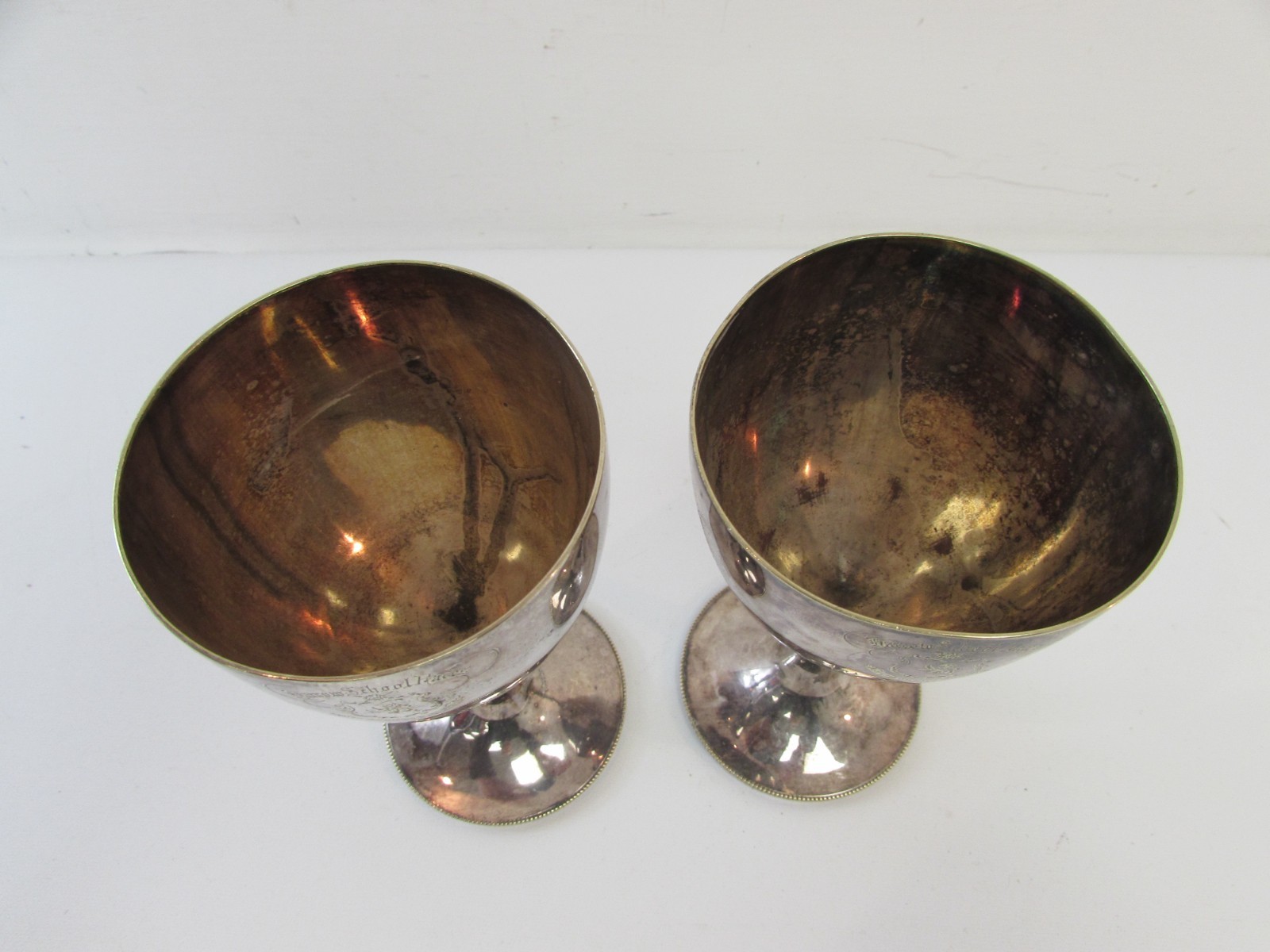(ref288CA) Pair of 1874 Barrow School Races W.R. Young Silver Plated Trophies