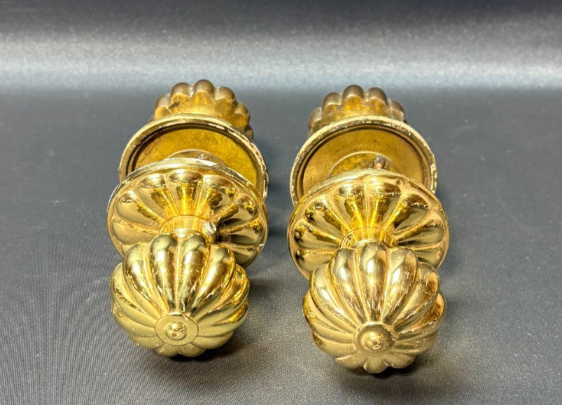 Pair of Vintage 2″ Fluted Brass Entry Door Knob Sets