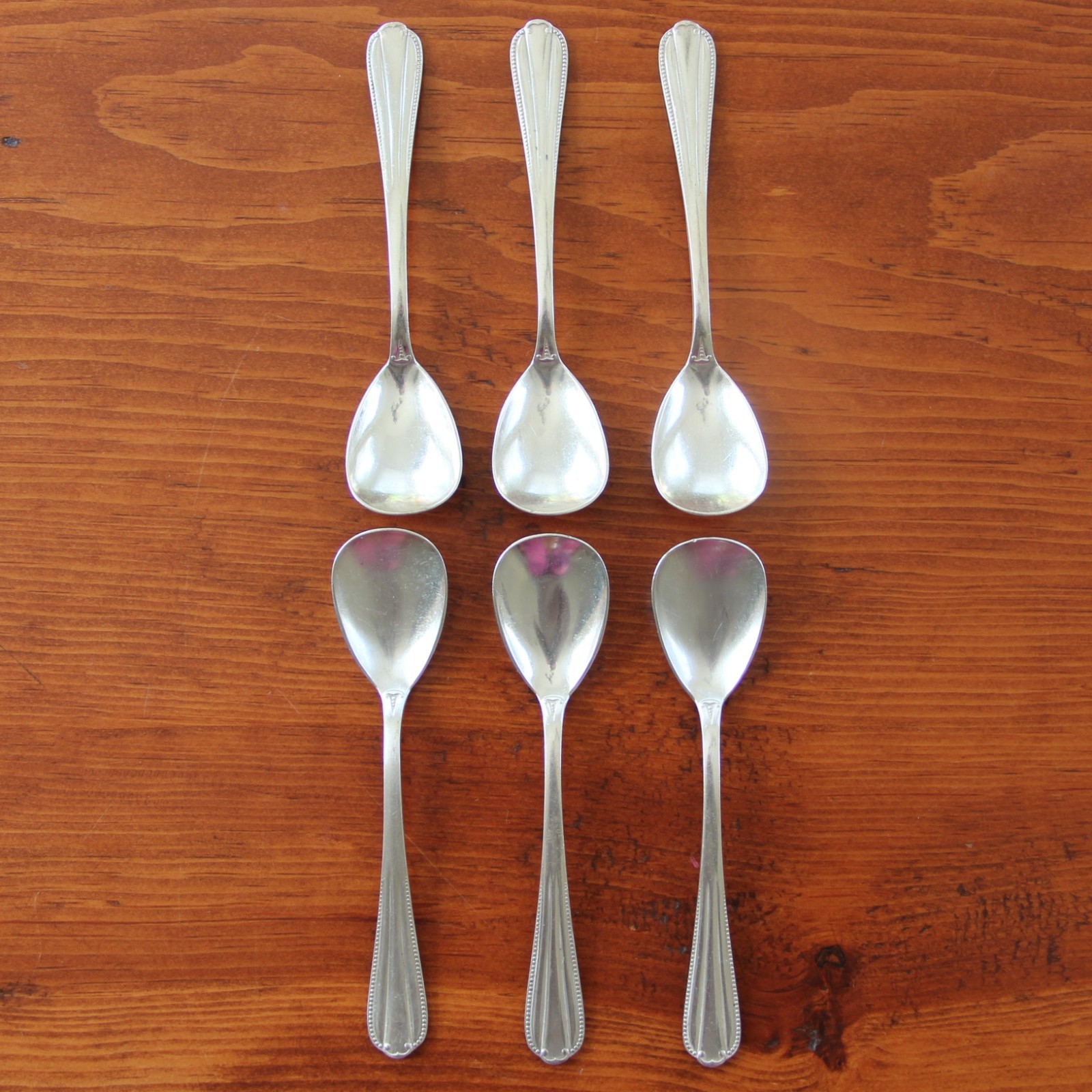 6 Silver Plated Vintage Serving Spoons Marked GAG Silver 90 Beaded Handles
