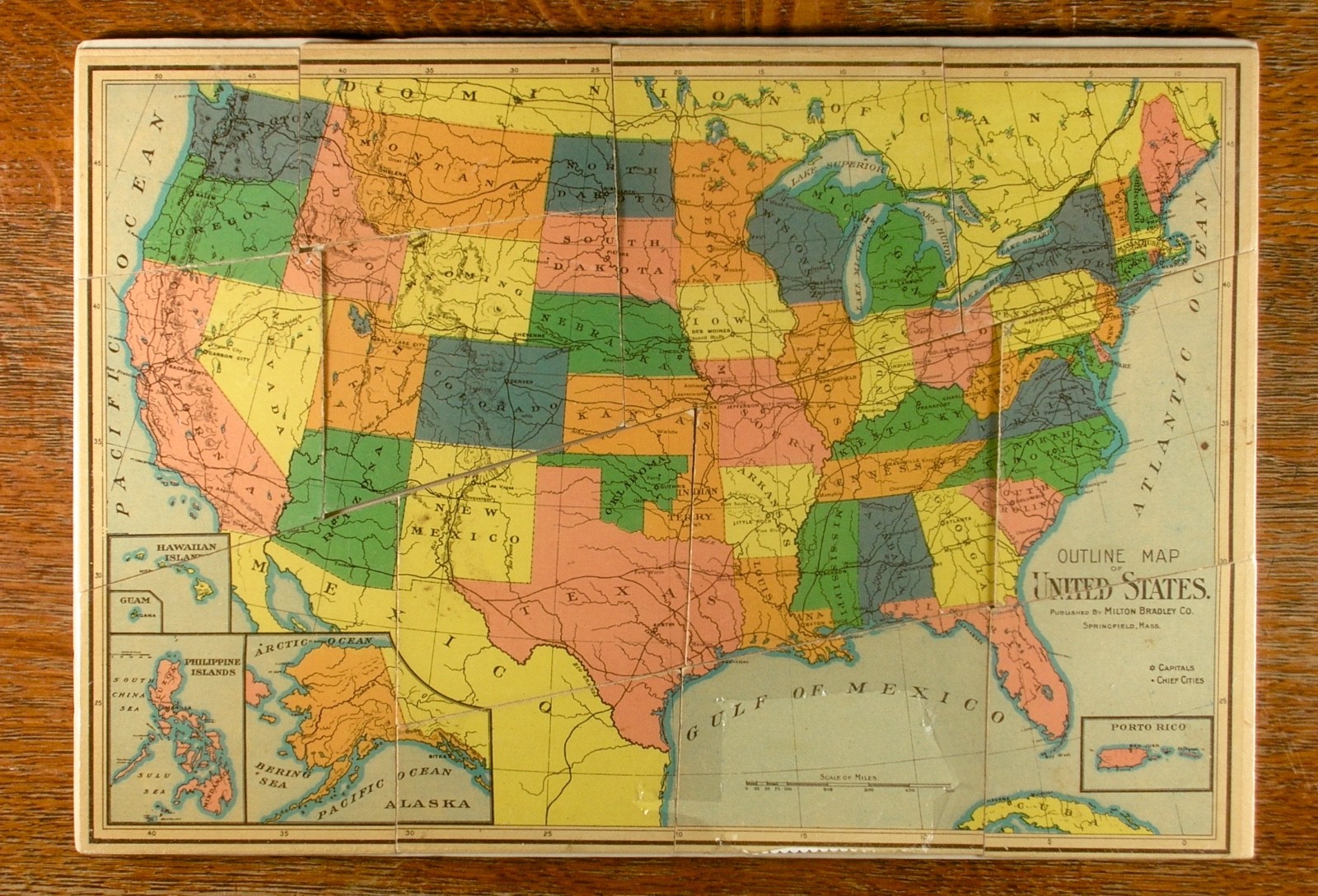 Dissected Outline Map/Puzzle of the United States,1800s»Milton Bradley»VG / Fine