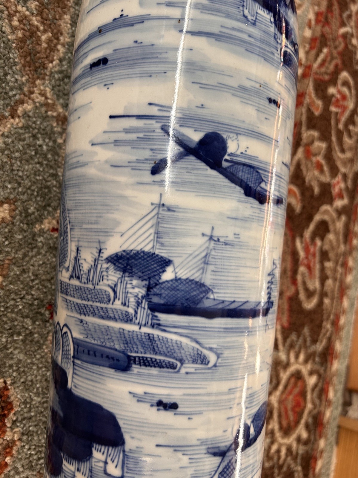 Rare Qing dynasty Shunzhi period Blue and White Mountain Landscape Vase