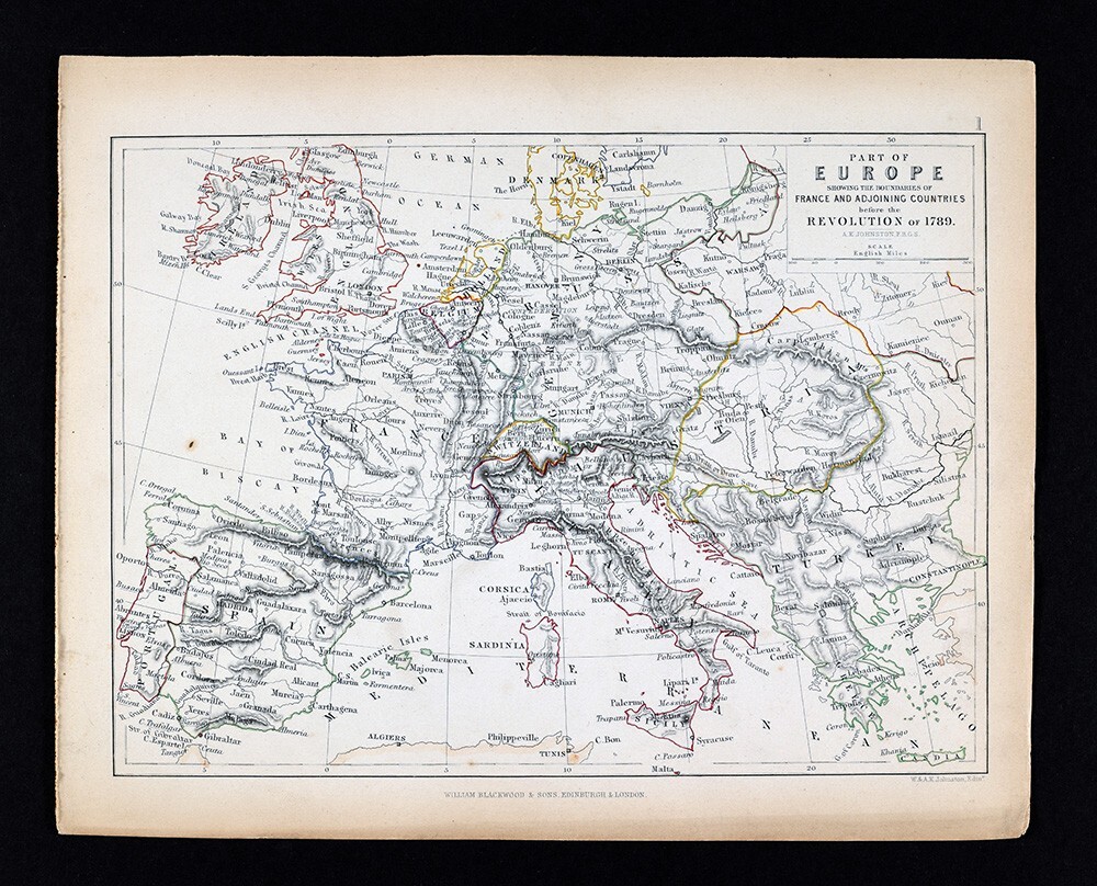 1855 Johnston Military Map 1789 French Revolution France Italy Spain Austria EU