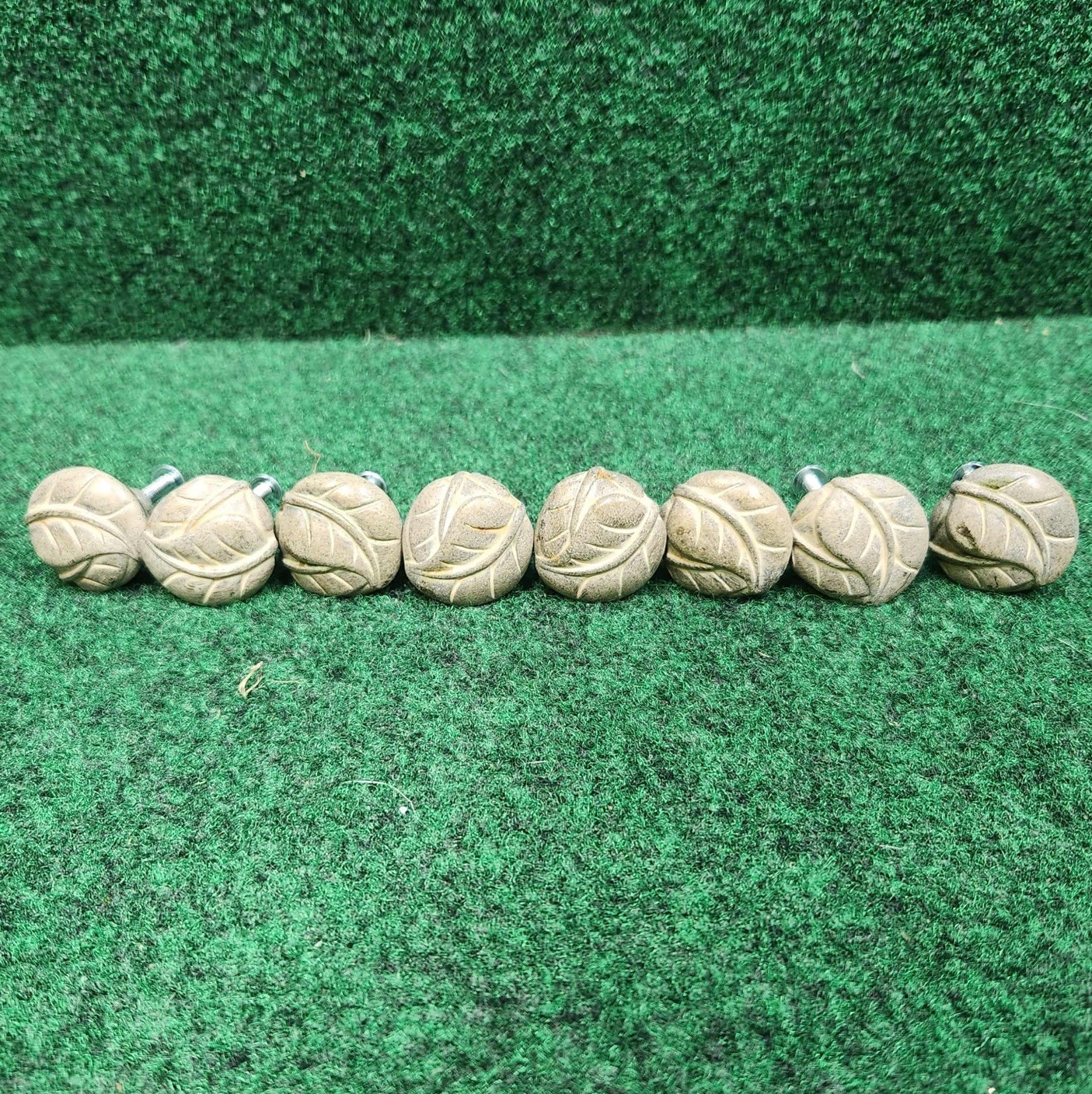 7 Rare Vintage Keeler Brass KBC Leaf Cabinet Knob Pull Set (matches 45966 pull)