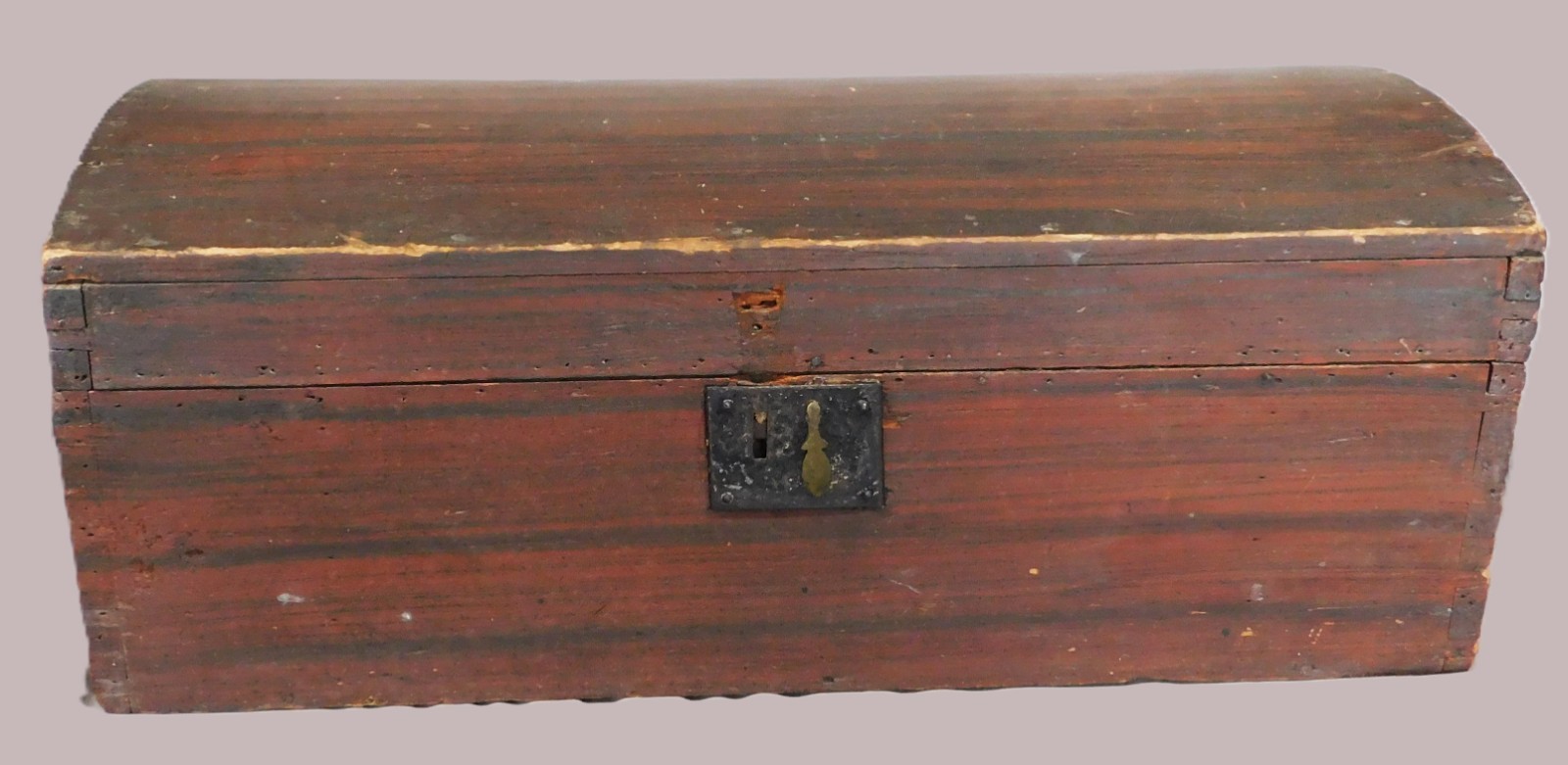 Antique Grain Painted Dome Top Chest Trunk Maine Folk Art Original Paint c1860