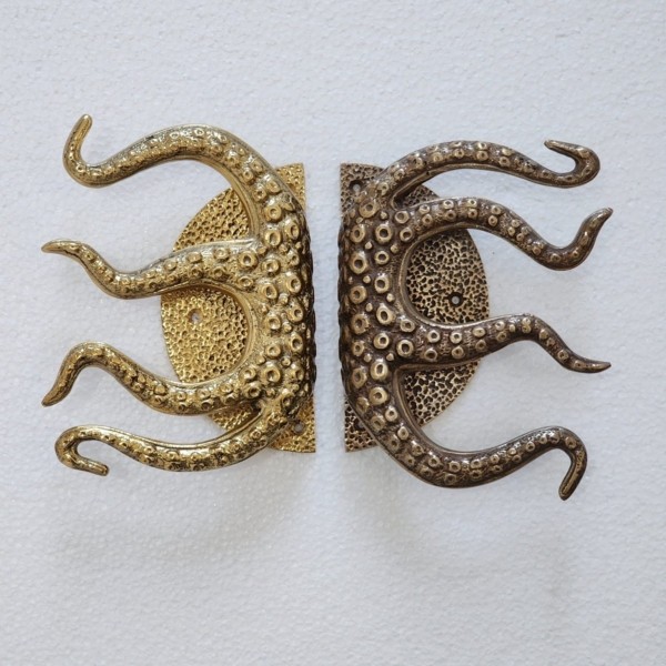 Pair Octopus Tentacle Door Handles — Small 11″ (27cm) Solid Brass • Free WW Ship