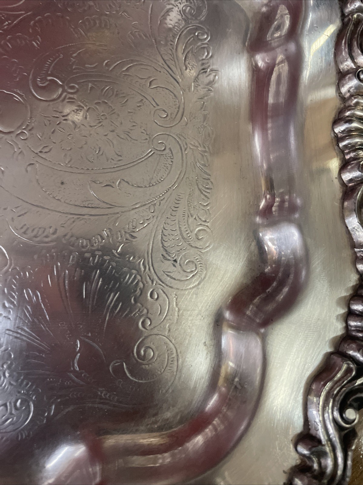 FB Rogets Silver Plate On Cooper Rectangular Footed Serving Tray 14” By 11”