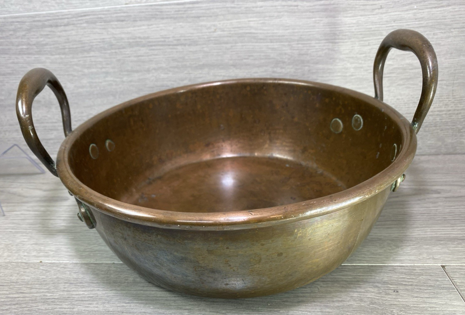 Antique Victorian Copper Two Handled Preserve Pan 28cm Diameter heavy 2kg