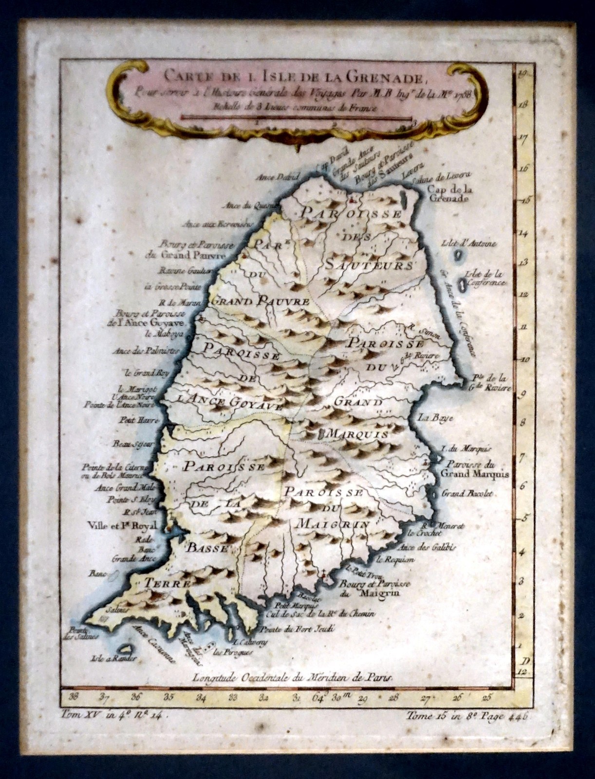 1758 Bellin Map Grenada Caribbean Hand Coloured Copper Engraving