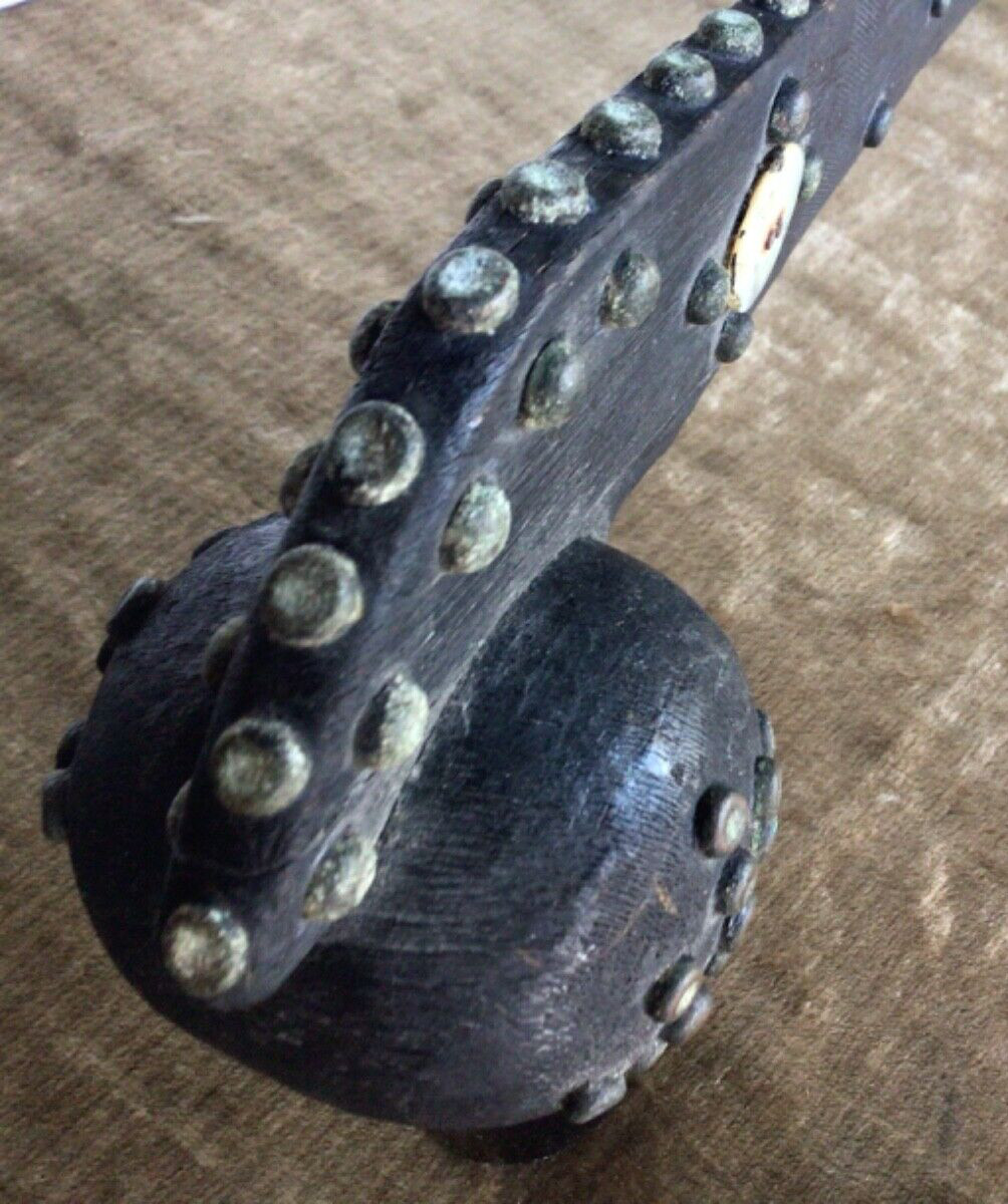 Native American Brass Tack & Shell Ball War Club w/ Provenance 18th – 19th C