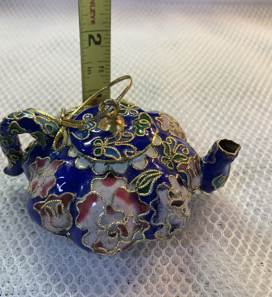Chinese Miniature Cloisonne Mini Painted Teapot Vintage Ornament