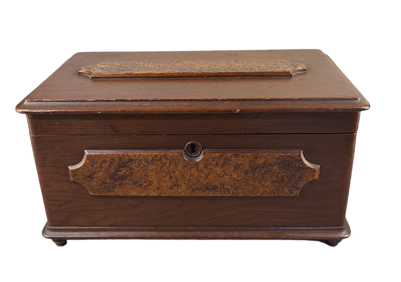 Antique Victorian Walnut Burl Wood Storage Box Removable Compartment Tray