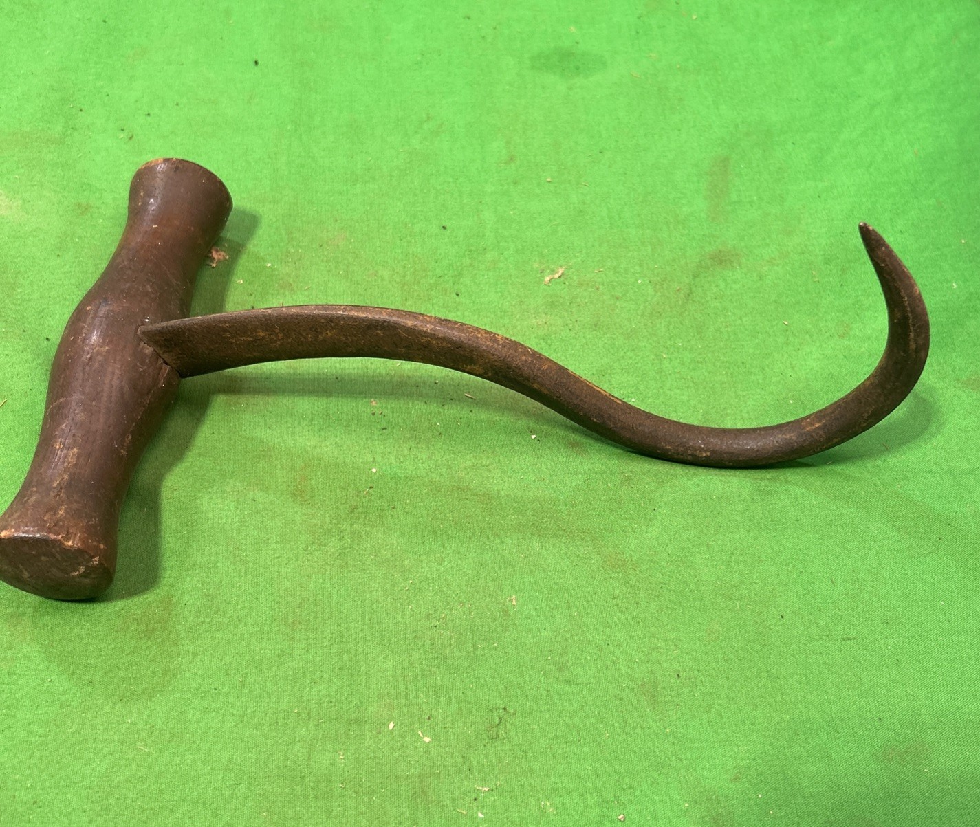 VINTAGE Hand Forged MEAT / HAY BALE HOOK WITH WOOD HANDLE ~ 10″ ~