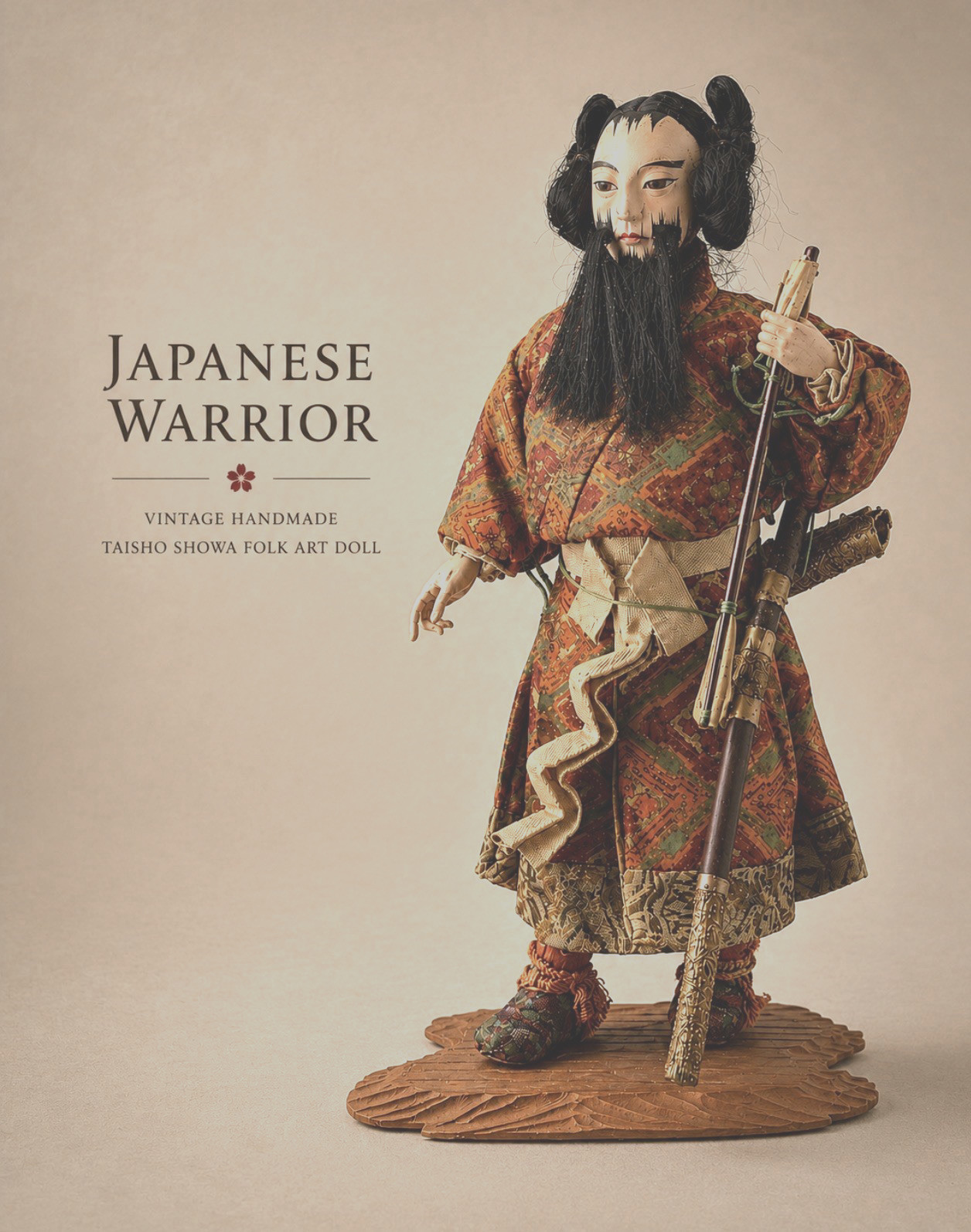 Antique Japanese Warrior Doll Taisho Showa Folk Art Figure Handmade 8.5”
