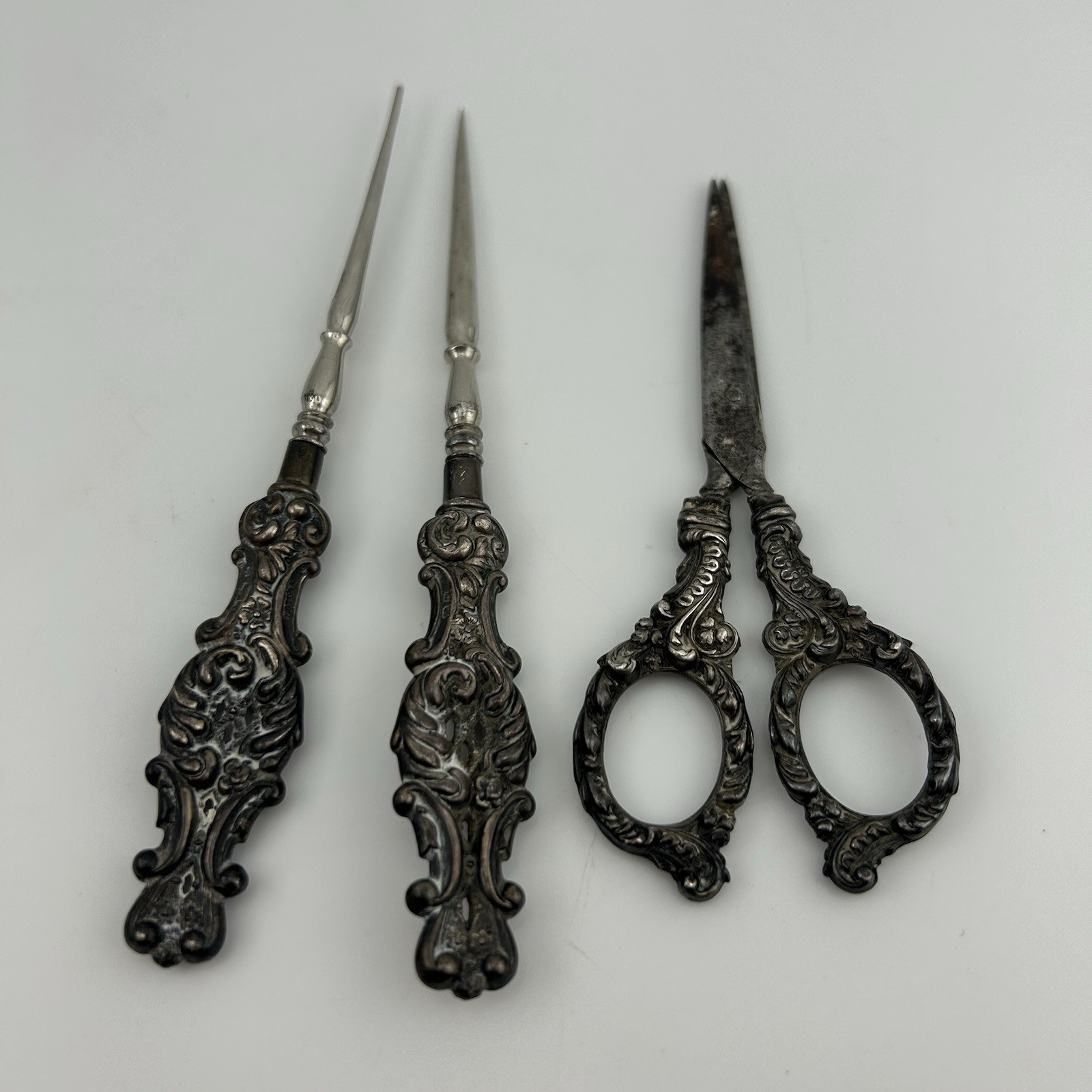 Antique Adie & Lovekin Ltd Sterling Silver Sewing Set Scissors Bodkins A&LLd