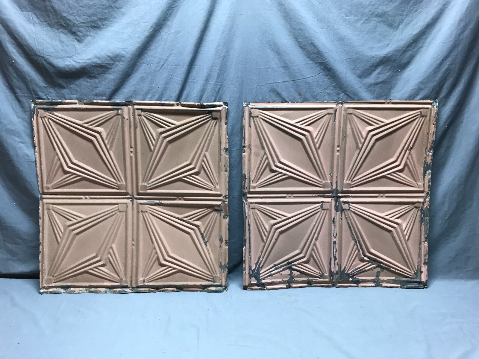 VTG Pair Decorative Deco Tin Ceiling Panels 2′ x 2′ Saliman 24″ SQ Chic 1095-24B