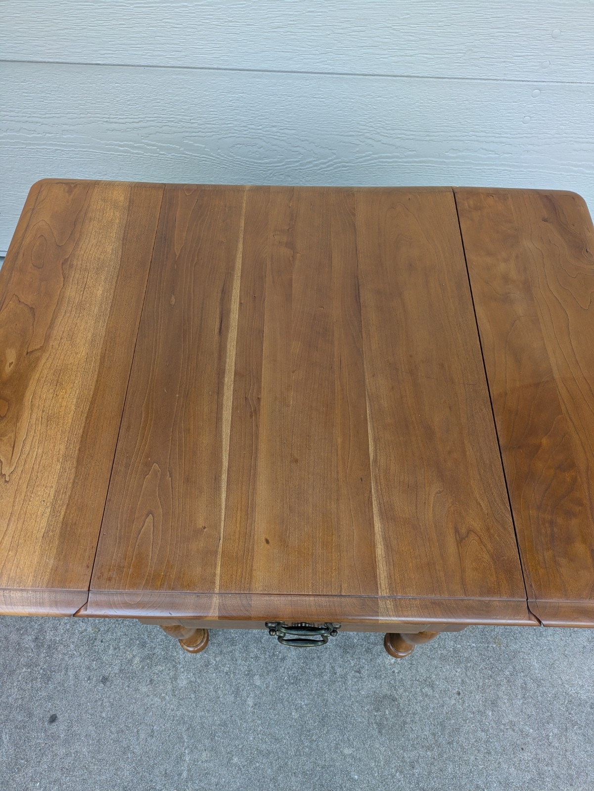 Vintage Rustic Country Colonial Solid Cherry Wood Drop Leaf 2-Drawer End Table A