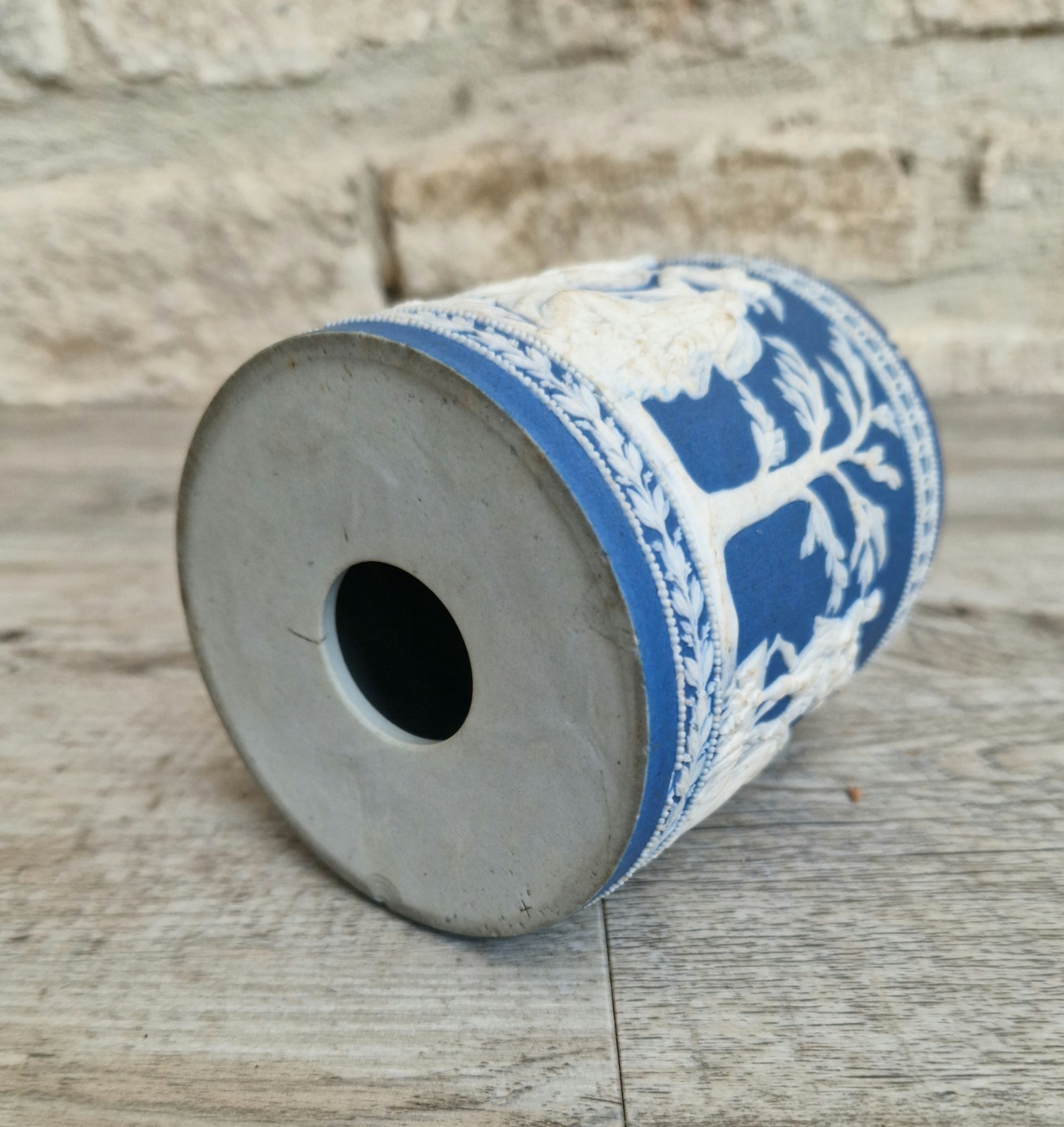 Antique 19th C. William Adams Jasperware Neoclassical Blue Sprigged Drum Base