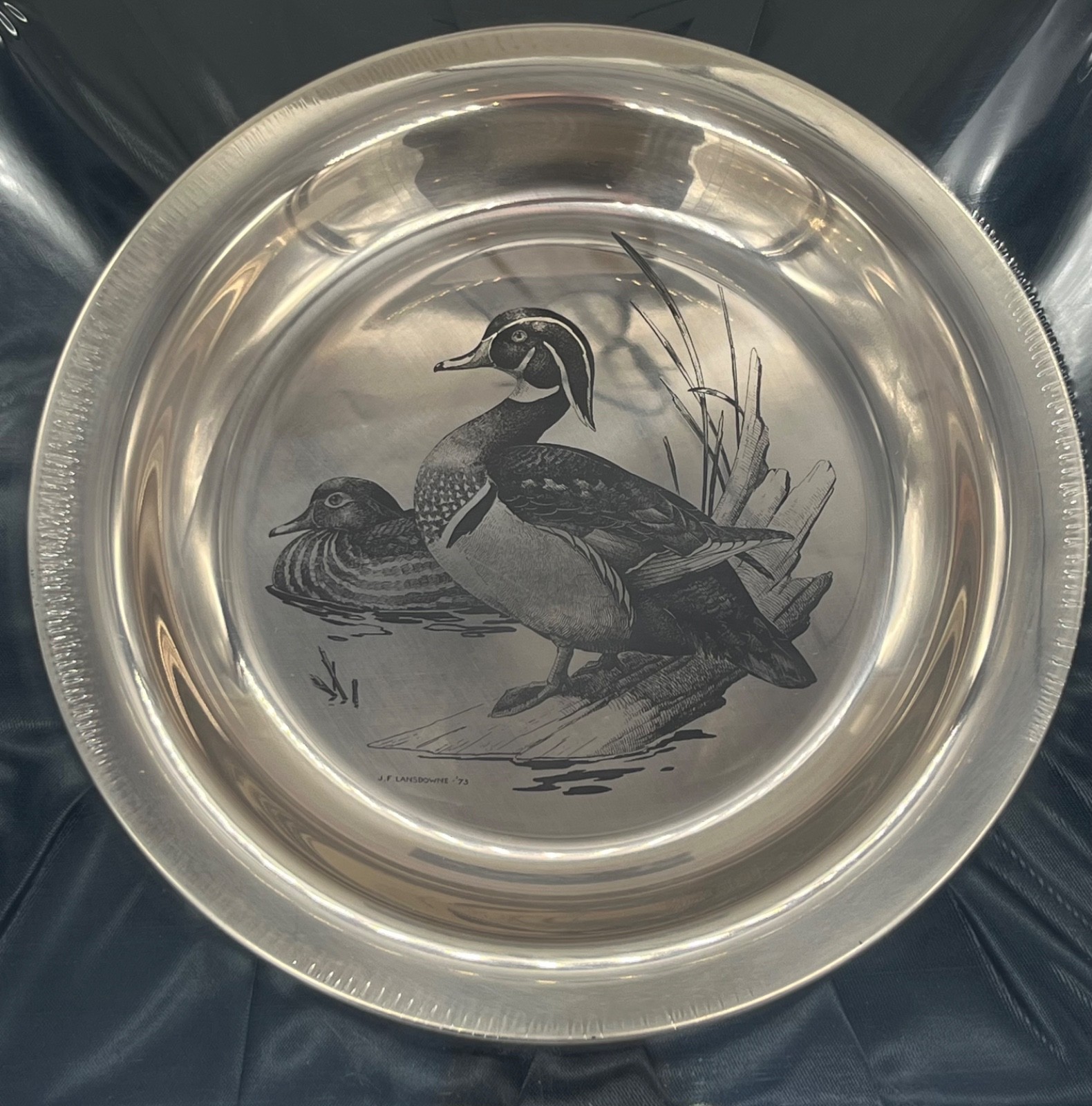 THE NATIONAL AUDUBON SOCIETY STERLING SILVER WOOD DUCK PLATE .925 FINE 6.4 OZ