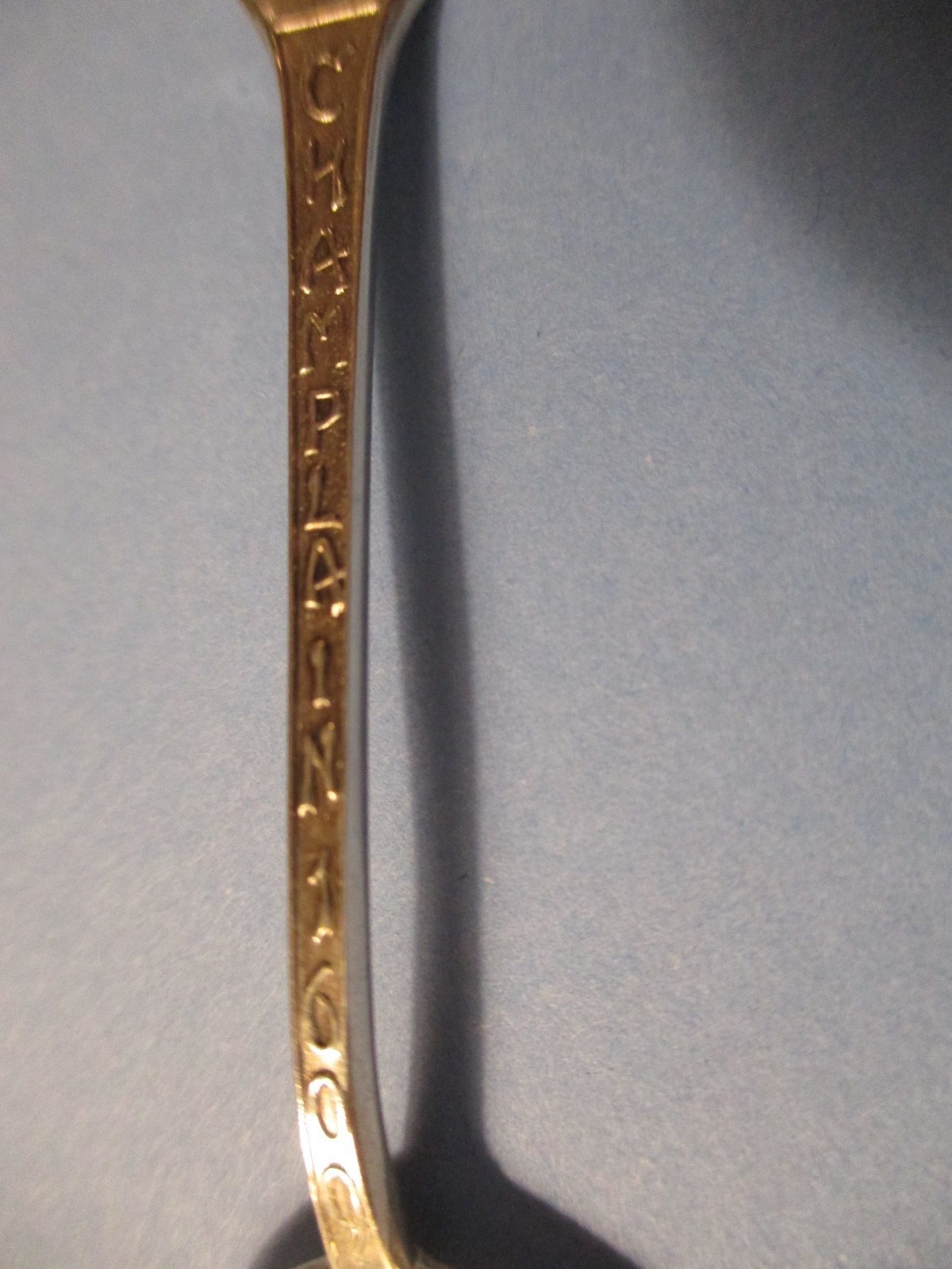 Souvenir spoon, CMS sterling, Champlain 1609, full figure Champlain on handle