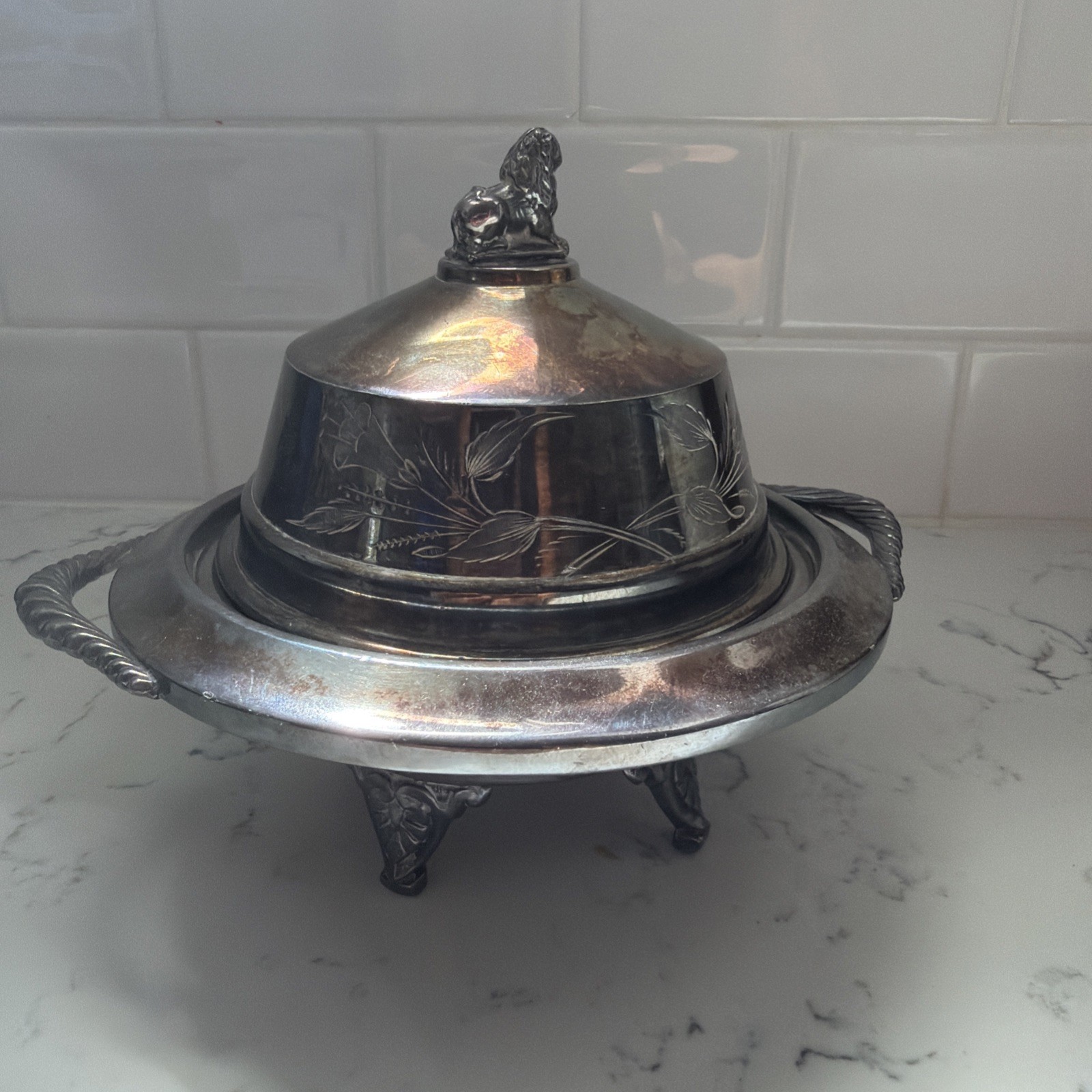 Antique Victorian Domed Butter Dish Quadruple Plate Brooklyn Silver Co 19th Cent