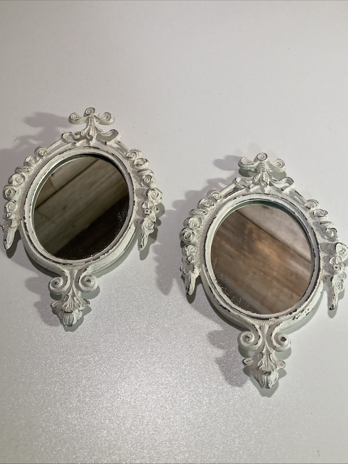 2 VTG Italian Ornate Floral Wall Mirrors Hollywood Regency Roses Painted White