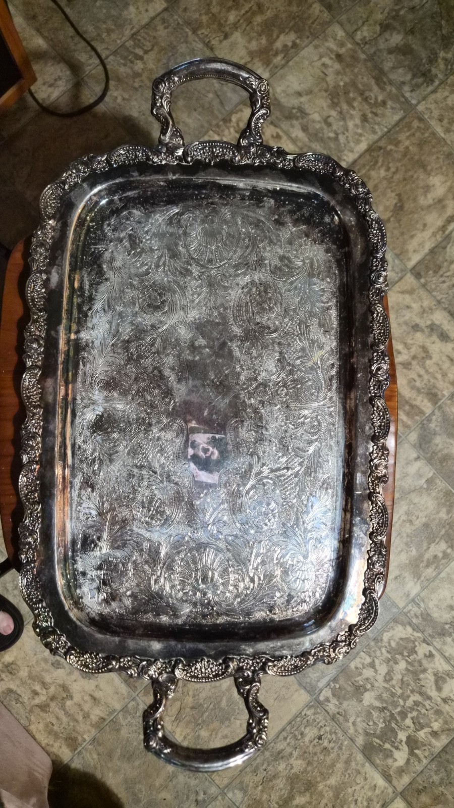 Vtg Oneida Silver Plated Copper Victorian Style Butler Serve Platter Tray 24×13