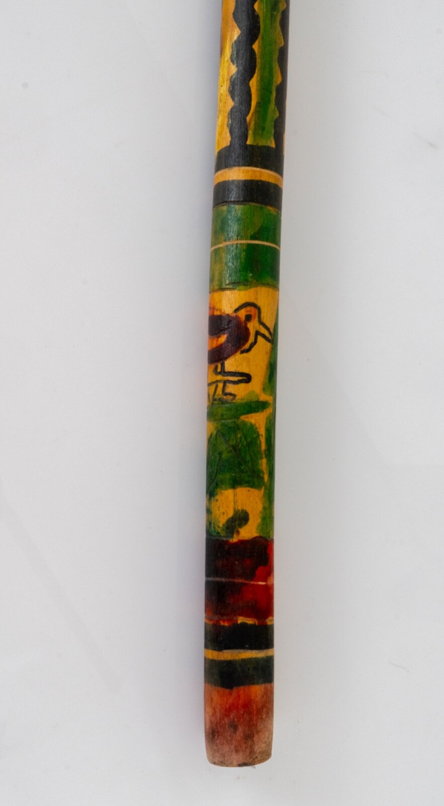 2 Vintage Mexican Hand Painted & Carved Walking Sticks Colorful Aztec Motif