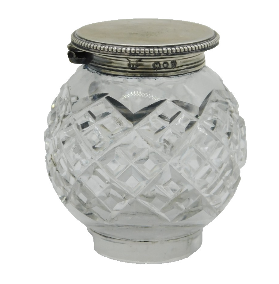 Victorian Sterling Silver & Cut Glass Ink Pot Antique 1894 London