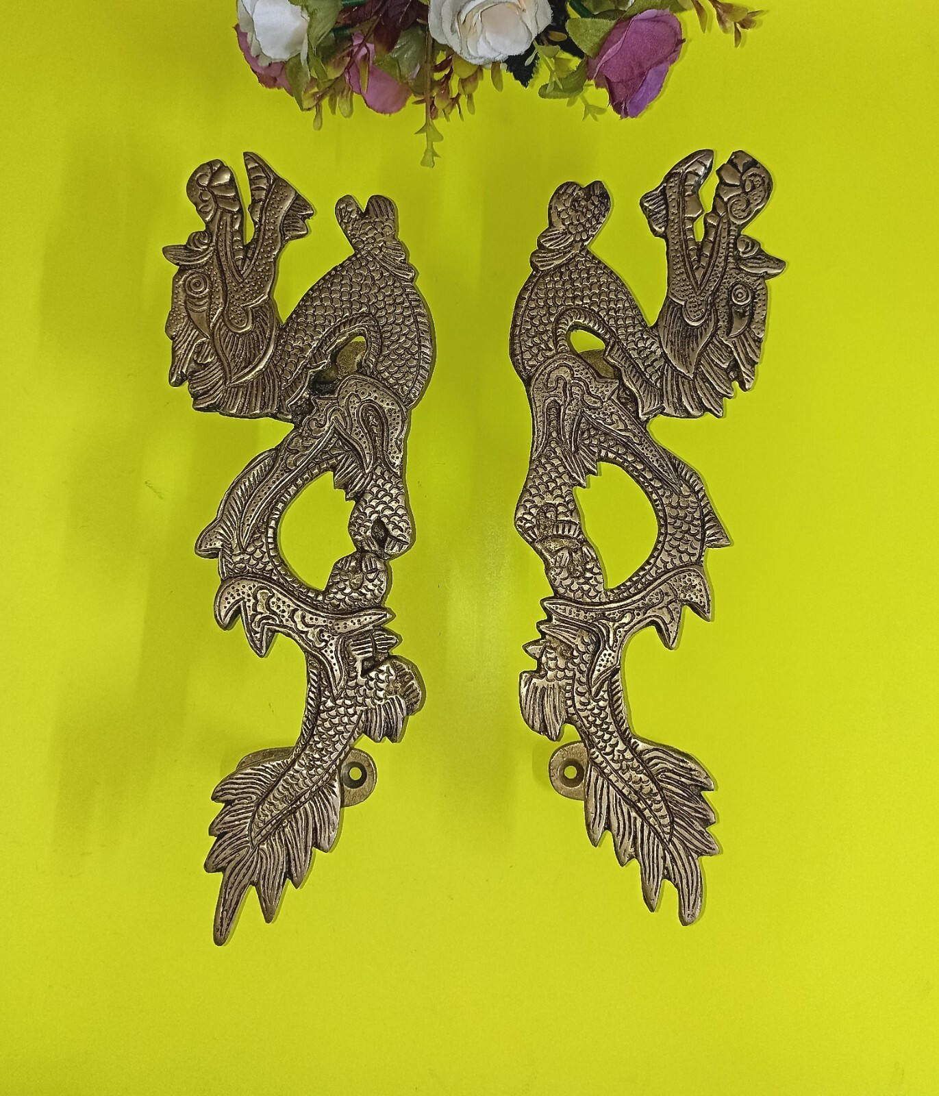 10.5” Inches Dragon Shape Outdoor Pull Set Brass Inner Door Handle Decor GTX
