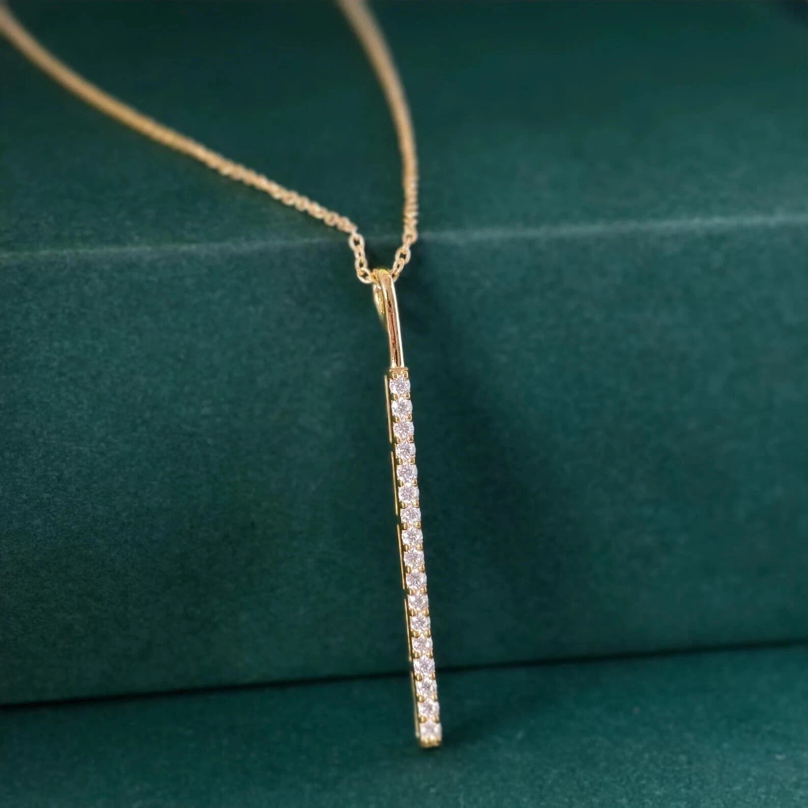0.50 Ct Round Cut Lab-Created Diamond Fancy Bar Pendant 14K Yellow Gold Plated