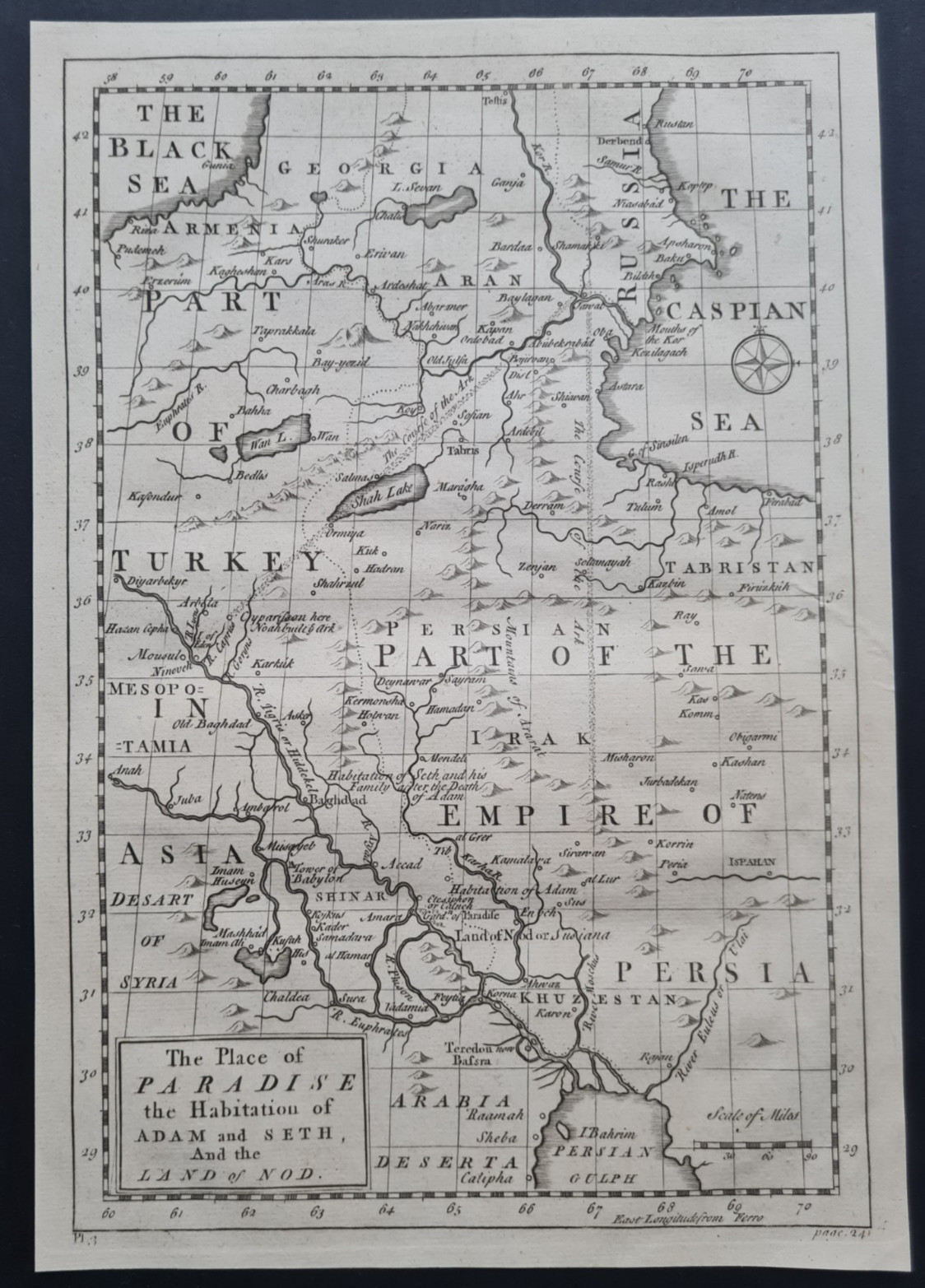 Antique c. 1750 Map – Paradise – Adam – Seth & Land of Nod – Persia – Iraq