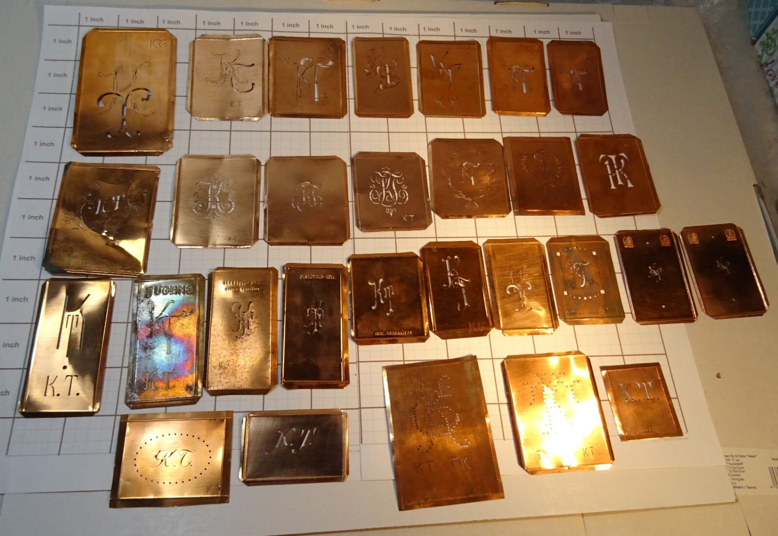 KT K T TK monogram initials letters copper stencil antique family name sign gift