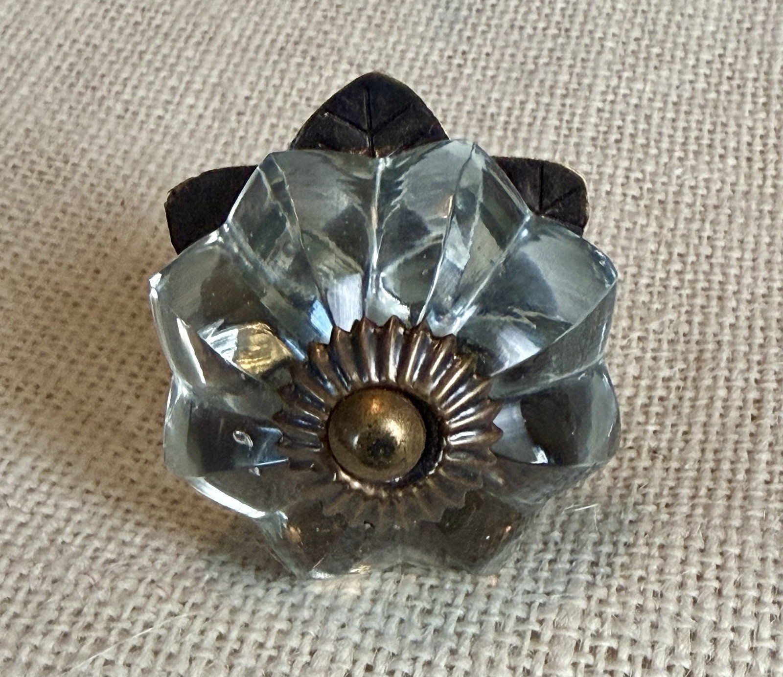 Vintage Style Clear Flower Glass Cabinet Knobs Drawer Pulls Depression Era 1.75