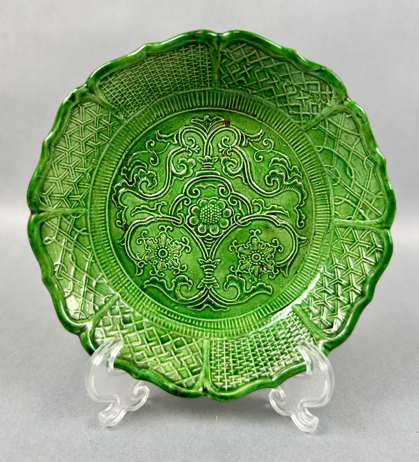 Antique Chinese Longquan Green Celadon Dish Unknown Dynasty Makers Mark
