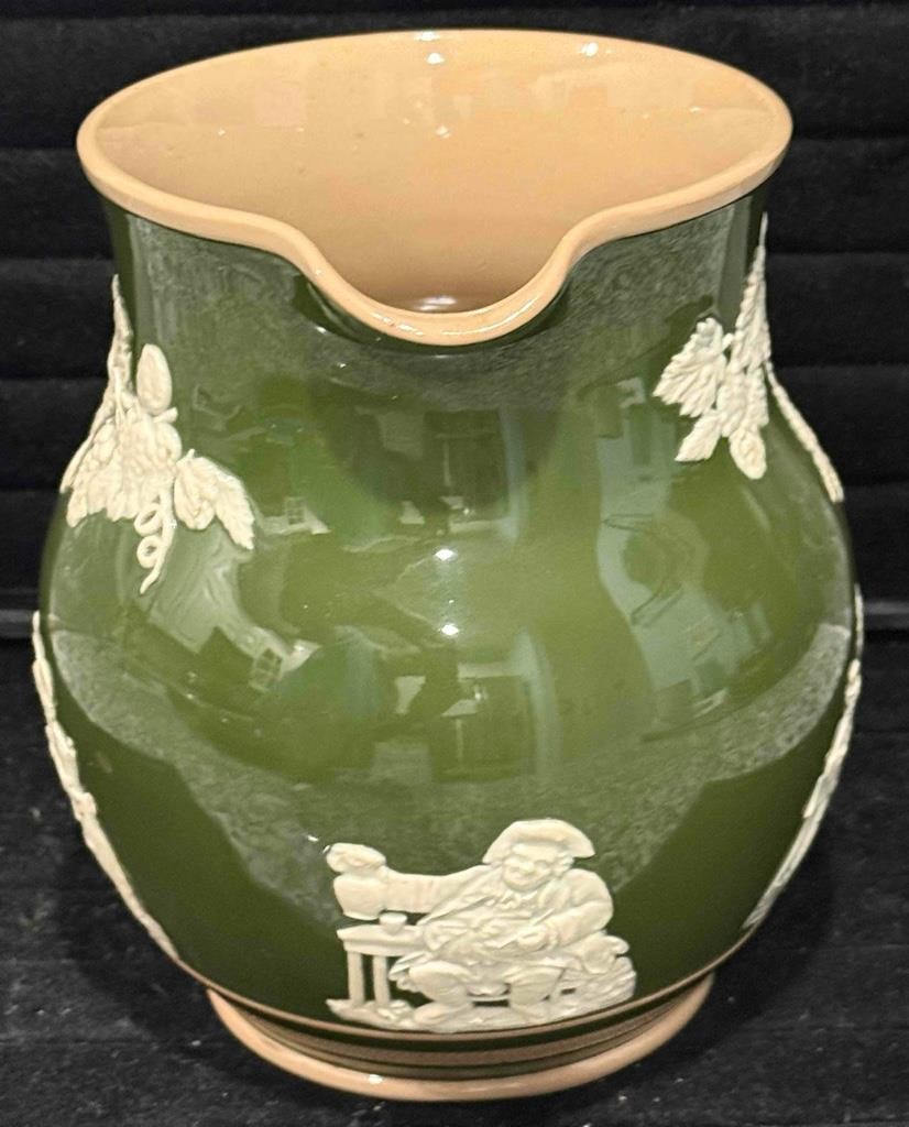 Antique Copeland Late Spode Jasperware Jug, Pitcher, Molded Pub & Band Scene