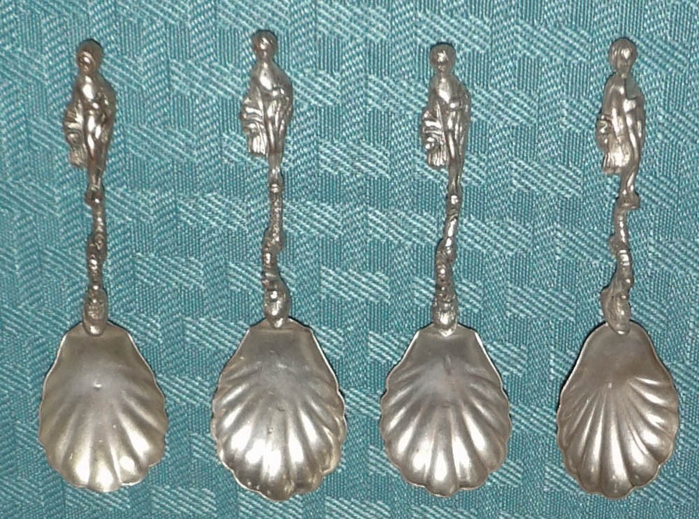 Set of (4) 3 1/2″ Asian Woman Standing on Serpent’s Tail Silverplate Spoons