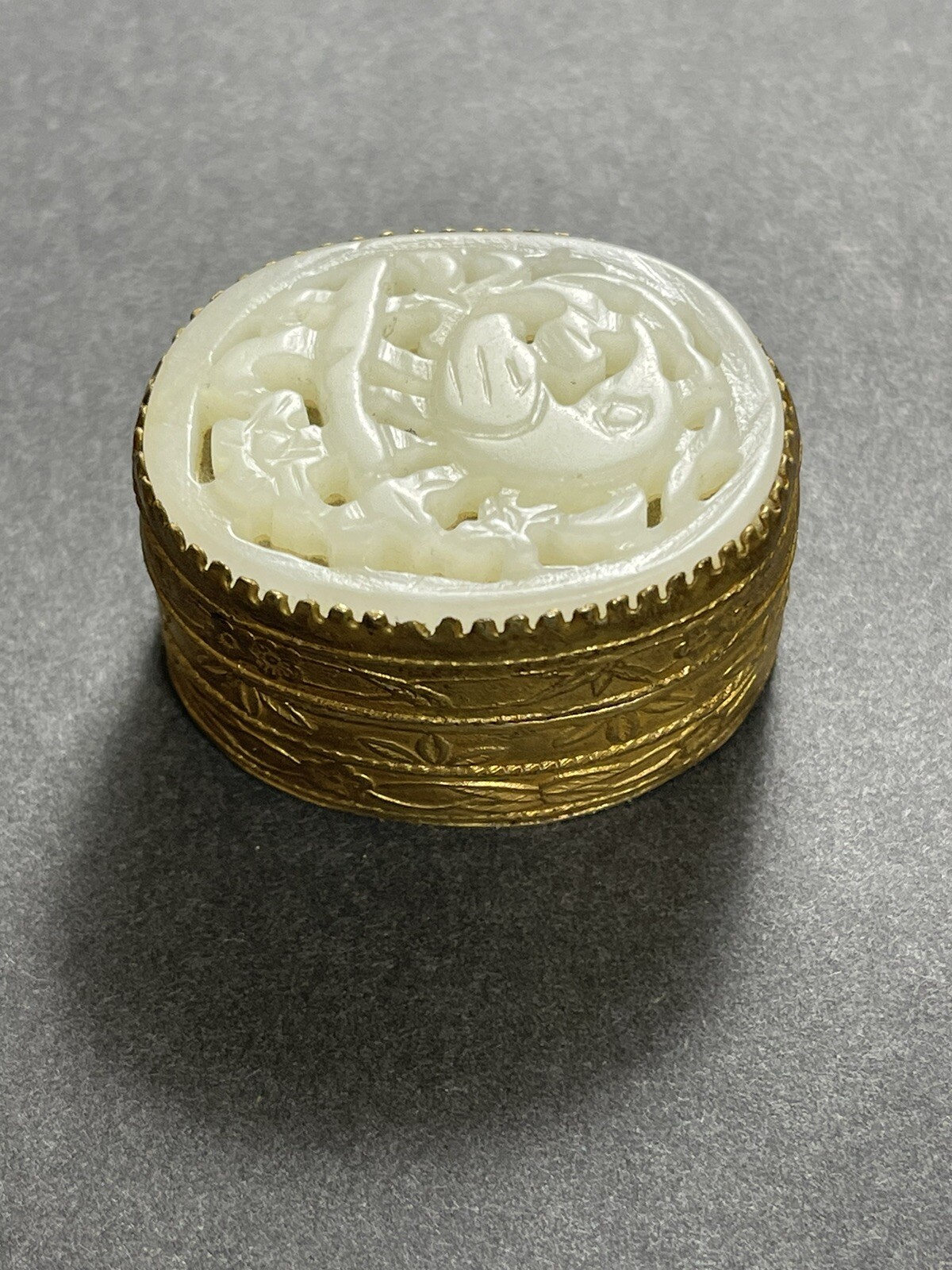 Vintage Chinese Trinket Pill Box with Antique White Jade Plaque